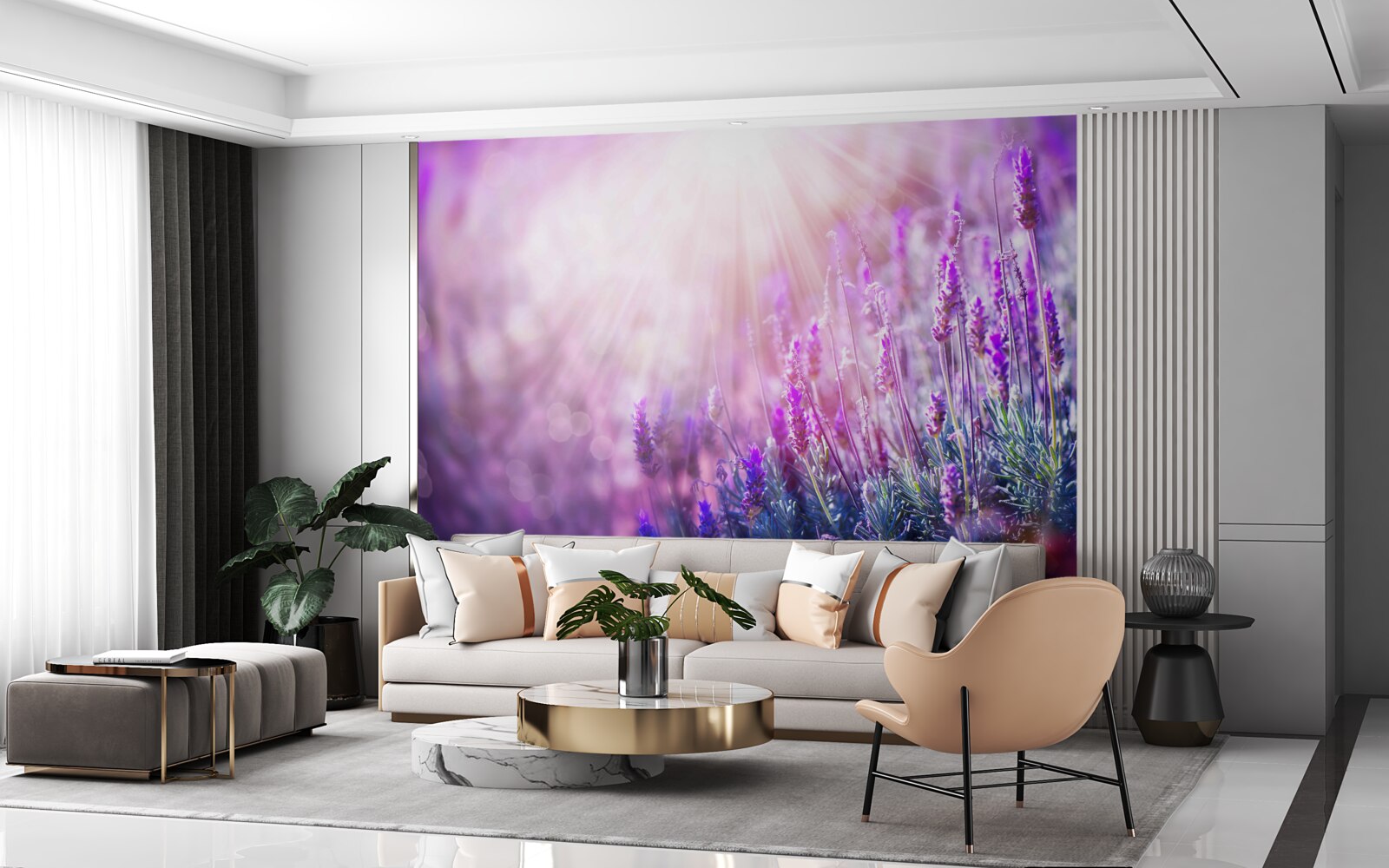 Фотошпалери сонячні промені освітлюють кущі лаванди