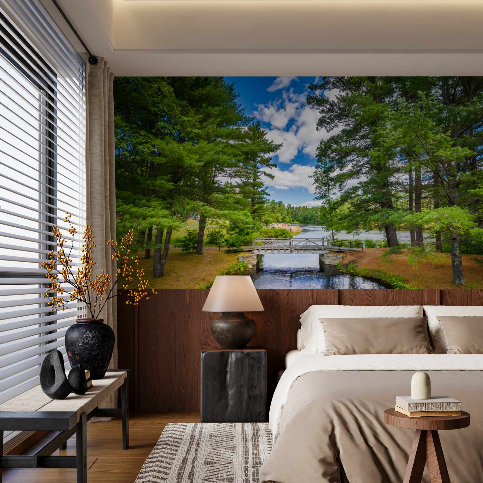 Фотошпалери швидкий потік крізь смарагдовий ліс