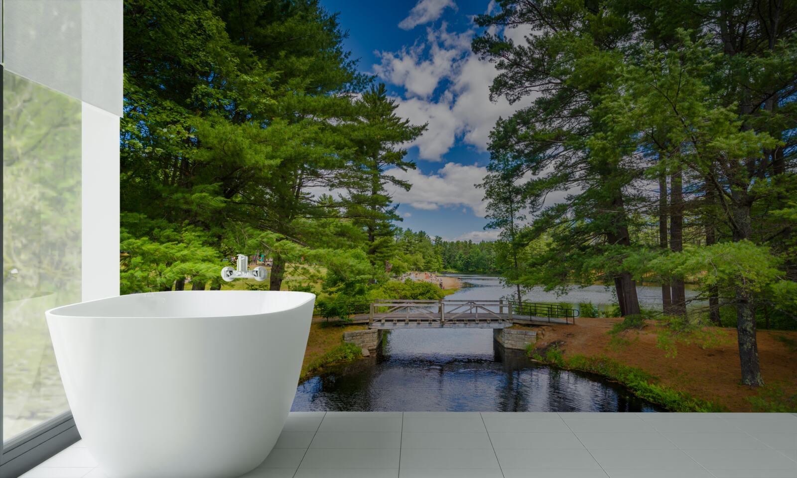 Фотошпалери швидкий потік крізь смарагдовий ліс