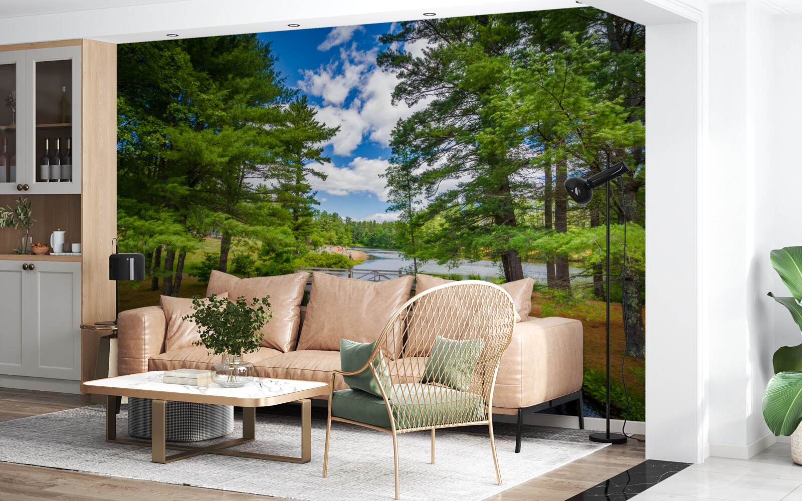 Фотошпалери швидкий потік крізь смарагдовий ліс