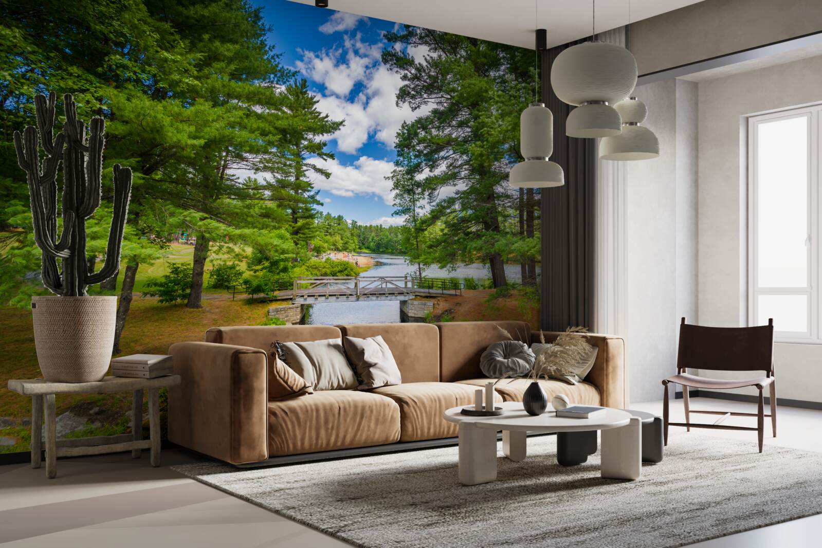 Фотошпалери швидкий потік крізь смарагдовий ліс