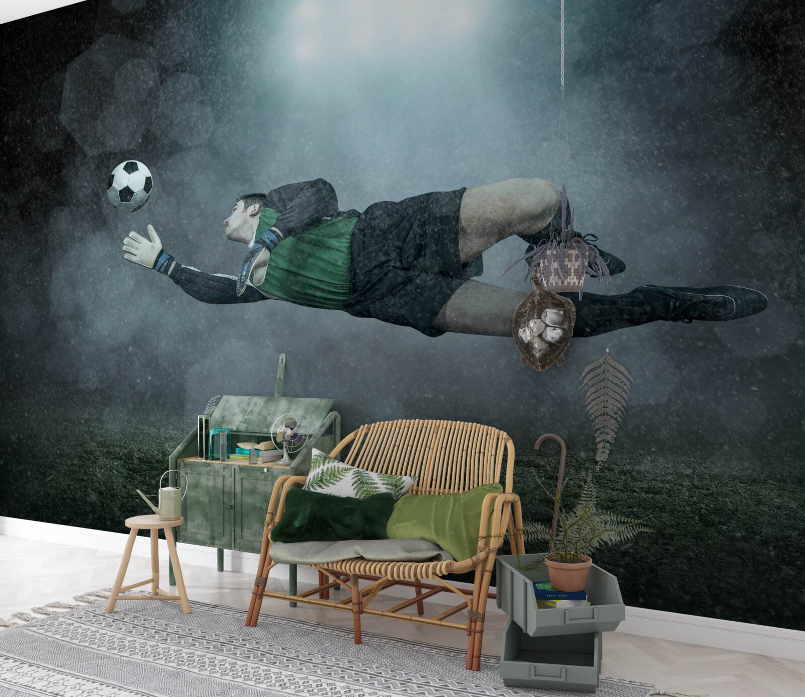 Фотошпалери воротар перехоплює м'яч у польоті