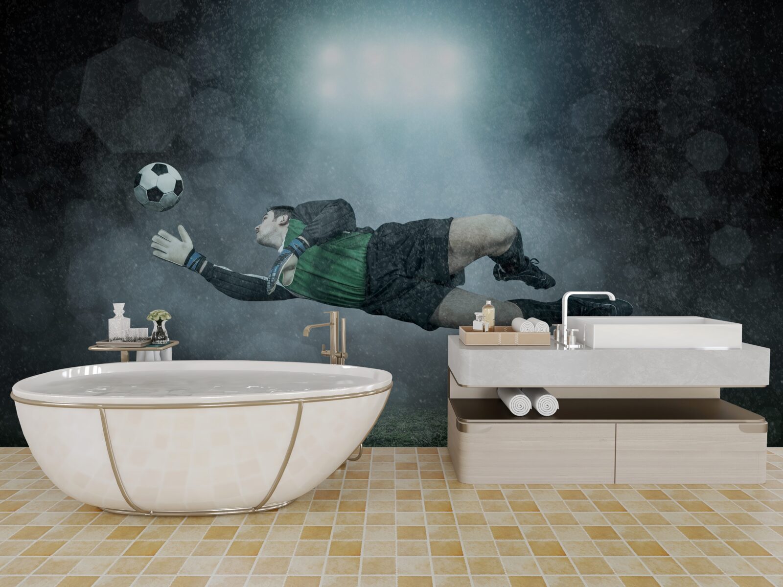 Фотошпалери воротар перехоплює м'яч у польоті