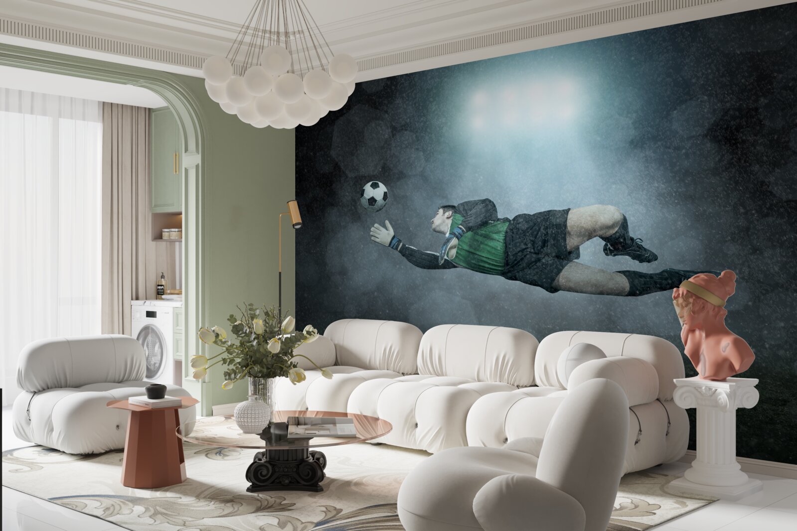 Фотошпалери воротар перехоплює м'яч у польоті