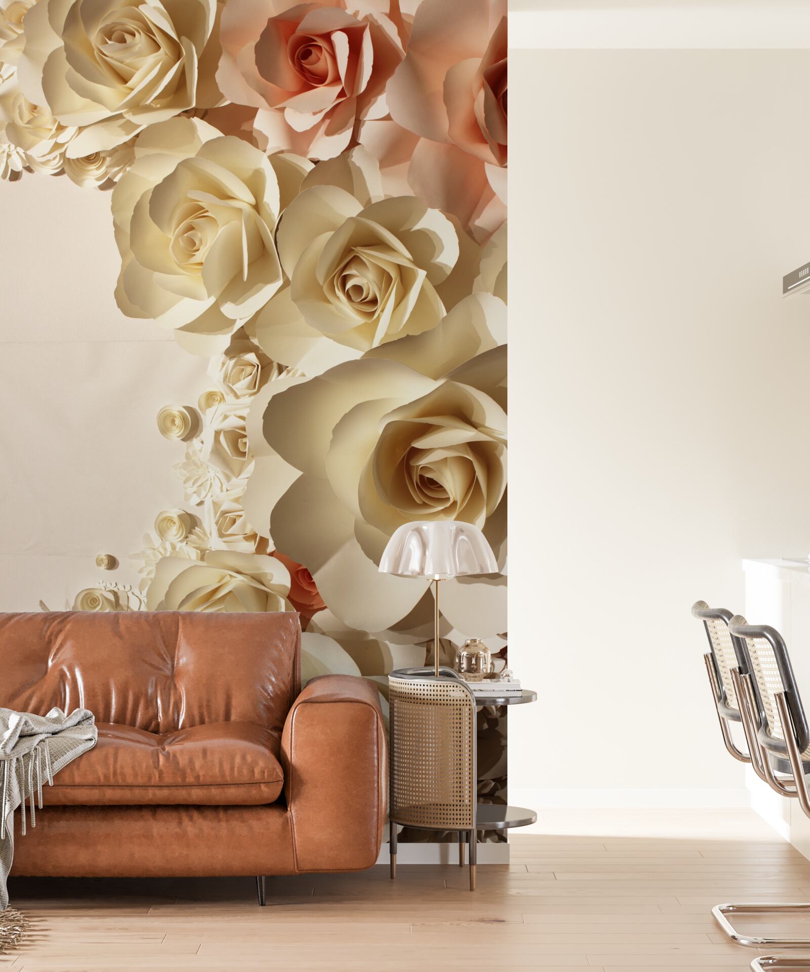 Фотошпалери білі та рожеві гіпсові квіти