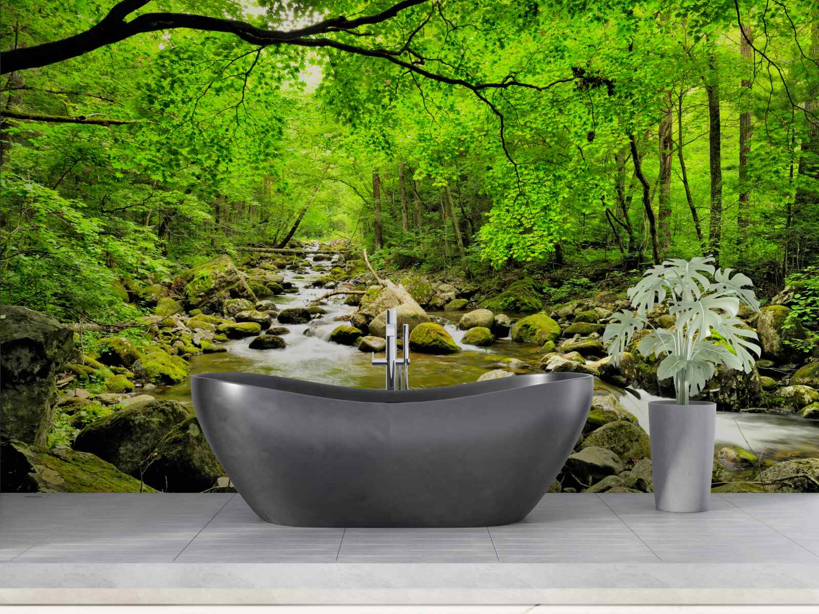 Фотошпалери тихий струмок крізь лісову гущавину