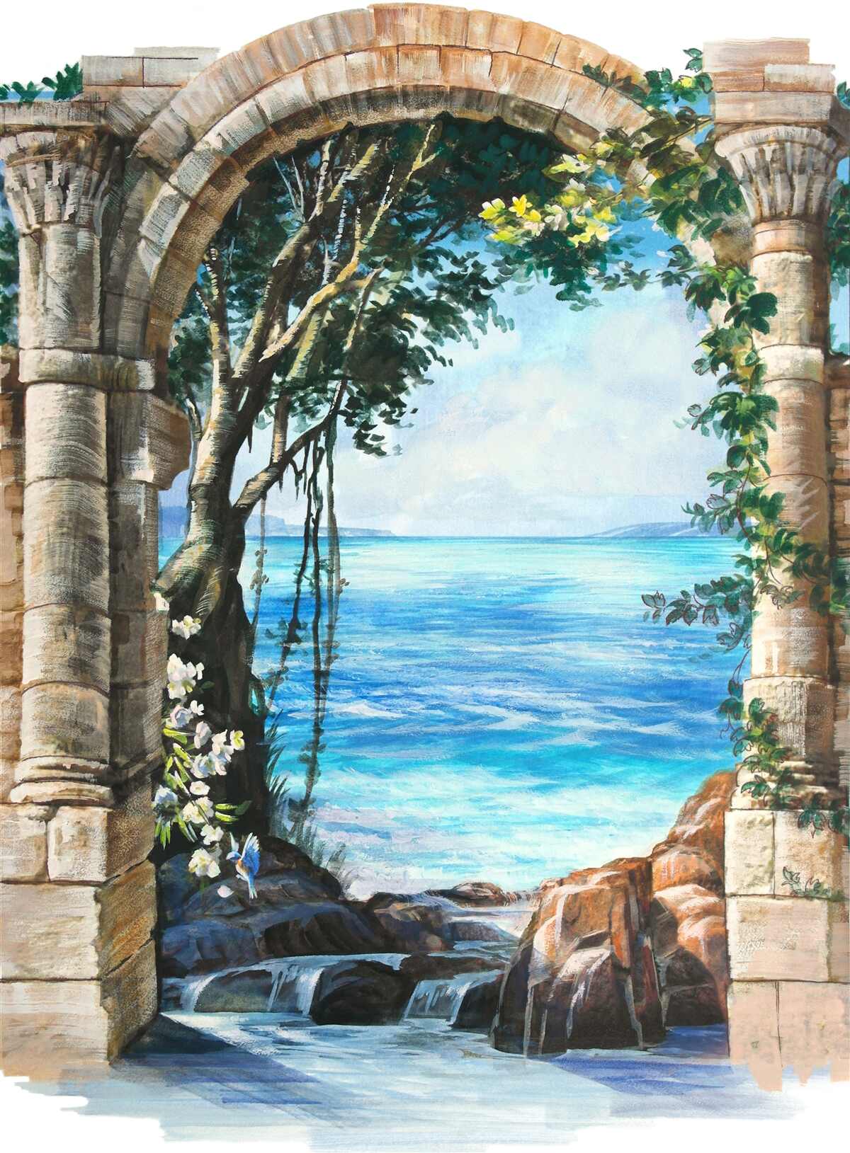 Фотошпалери кругла кам'яна арка з видом на море