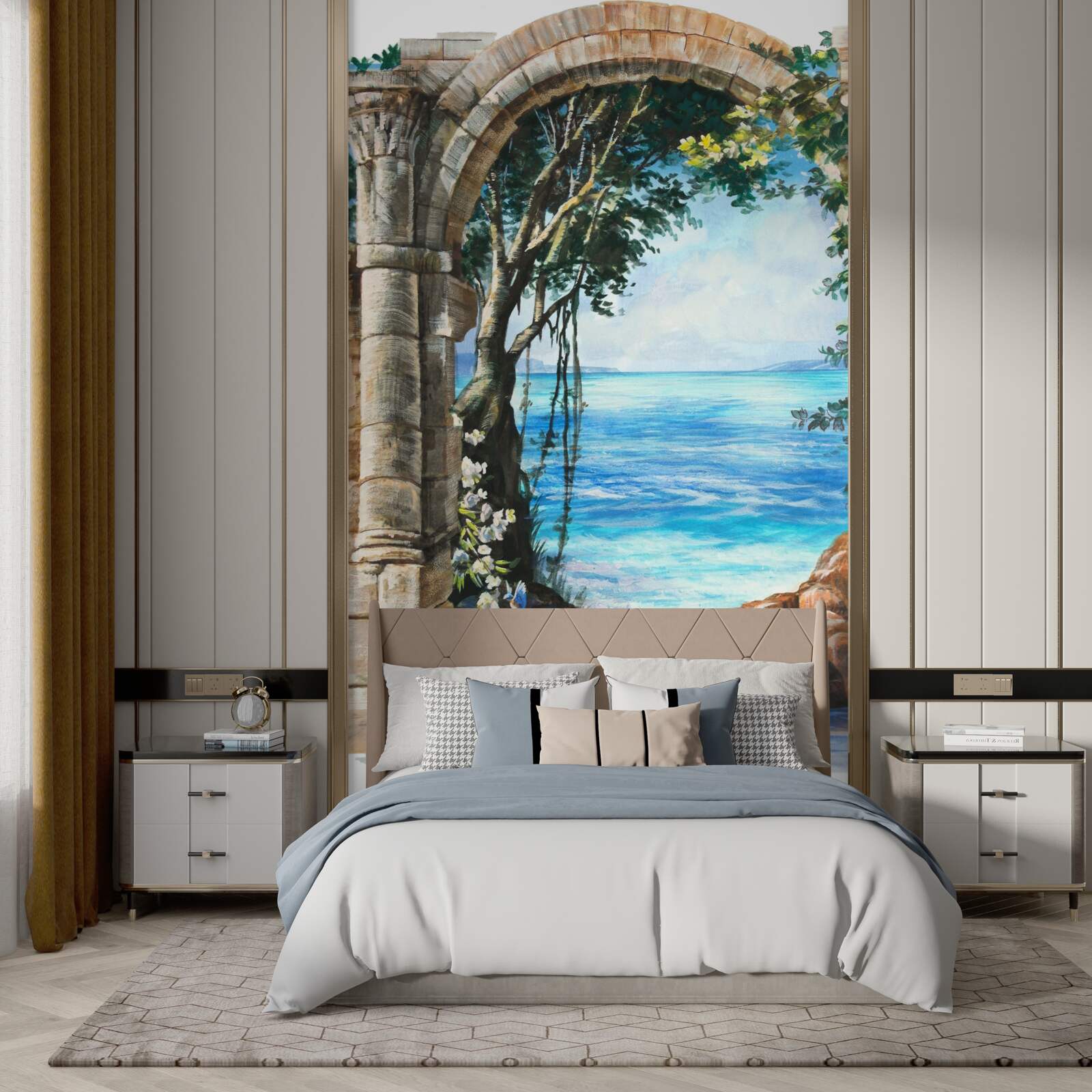 Фотошпалери кругла кам'яна арка з видом на море