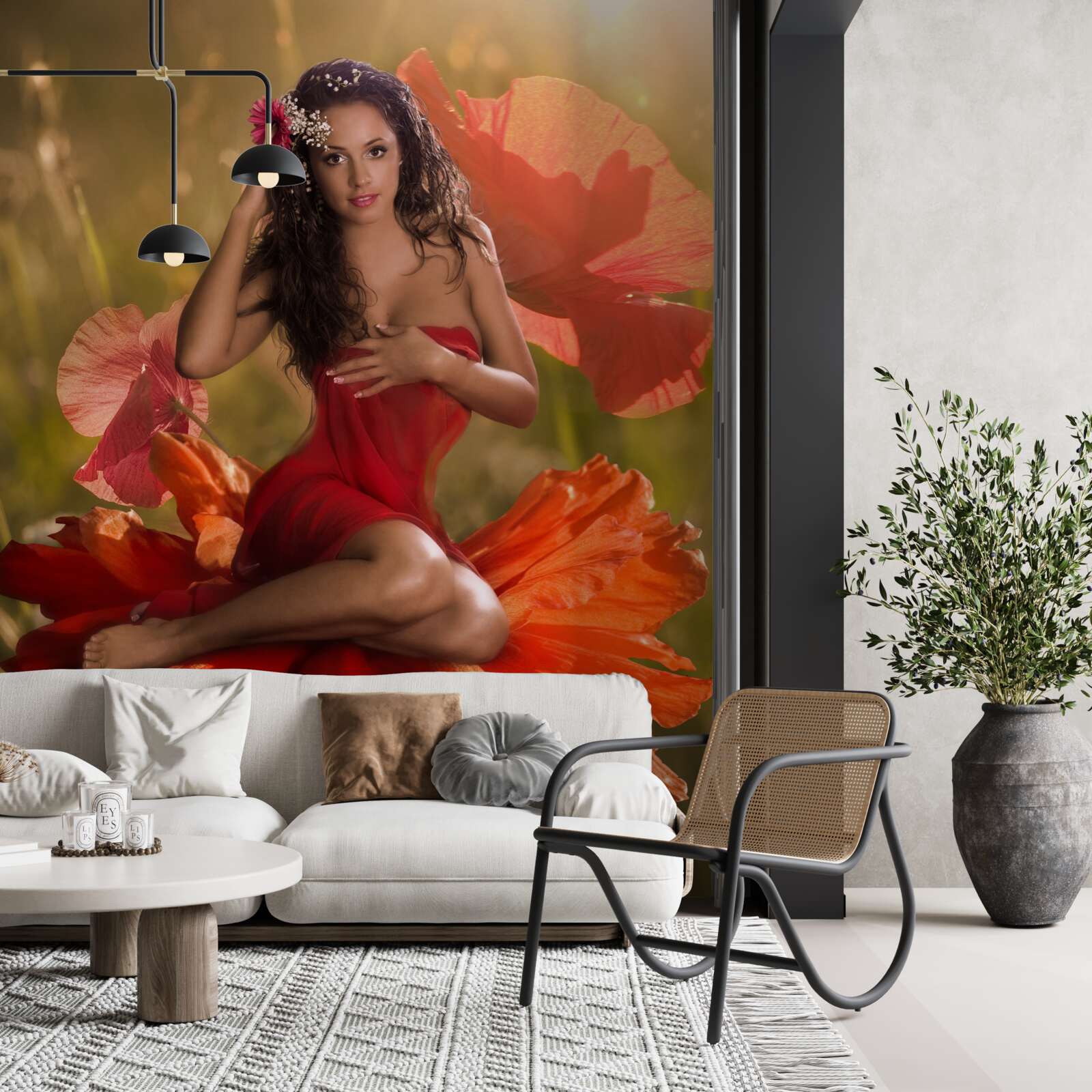 Фотошпалери дівчина на квітці червоного маку