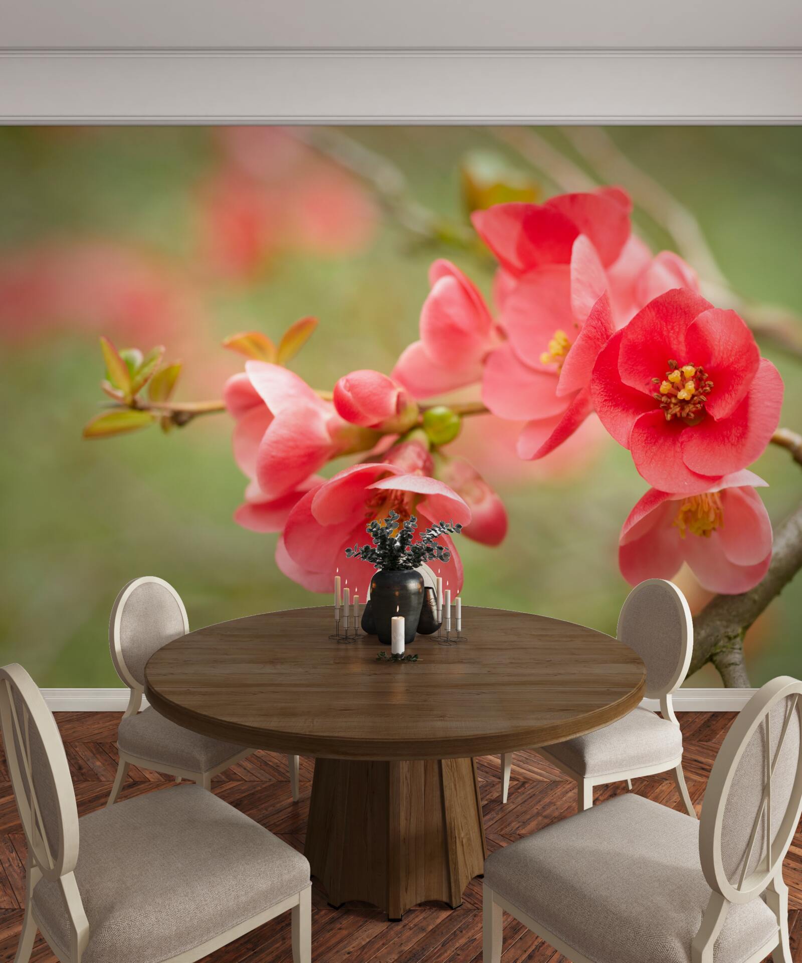 Фотошпалери червоні квіти на дереві