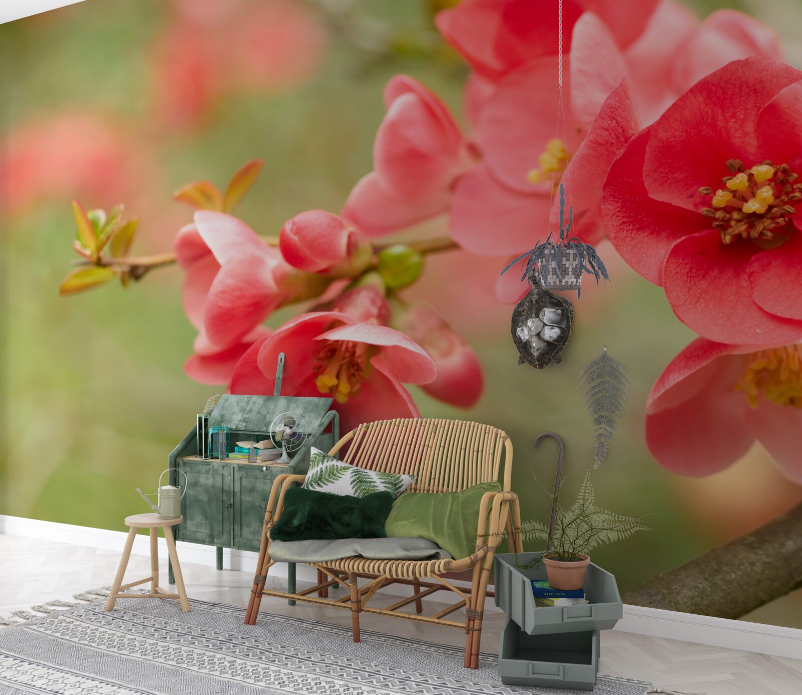 Фотошпалери червоні квіти на дереві