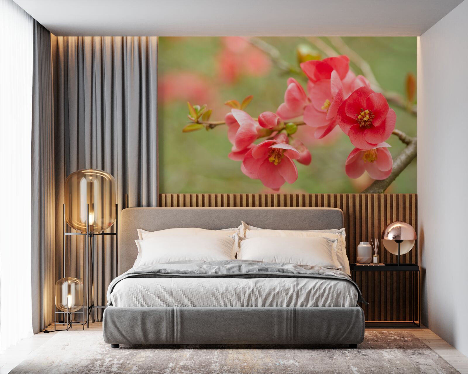 Фотошпалери червоні квіти на дереві