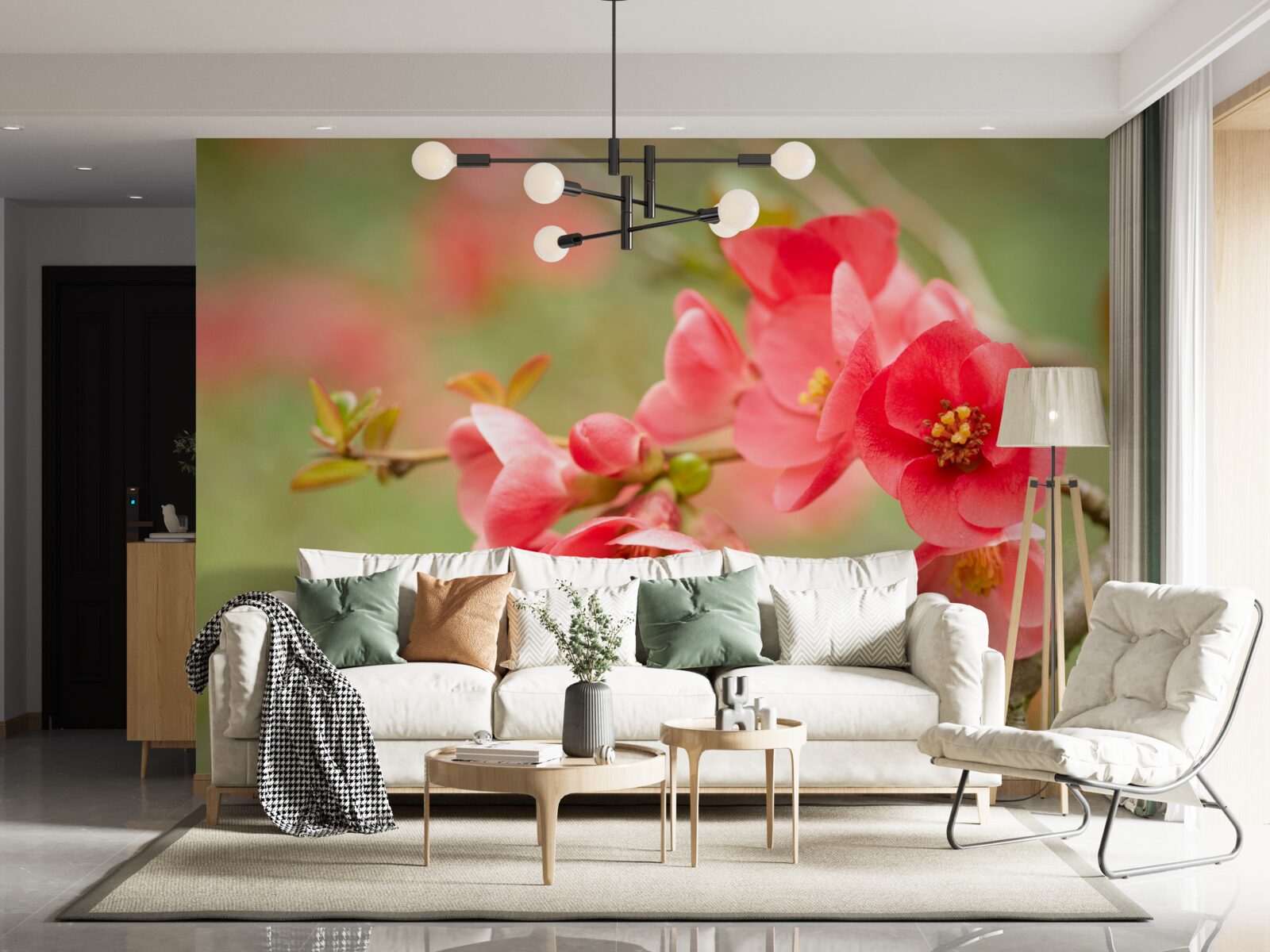 Фотошпалери червоні квіти на дереві