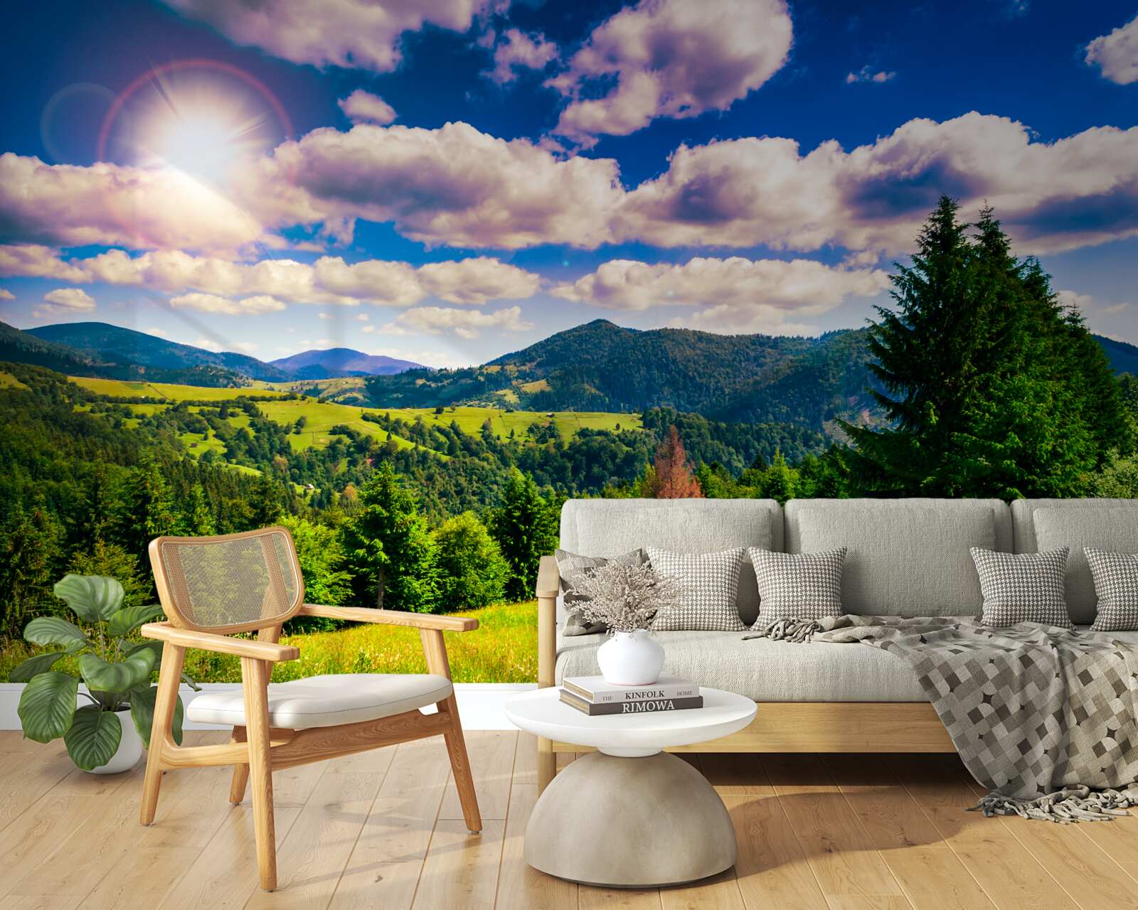 Фотошпалери в ясний день зелені вершини лугів