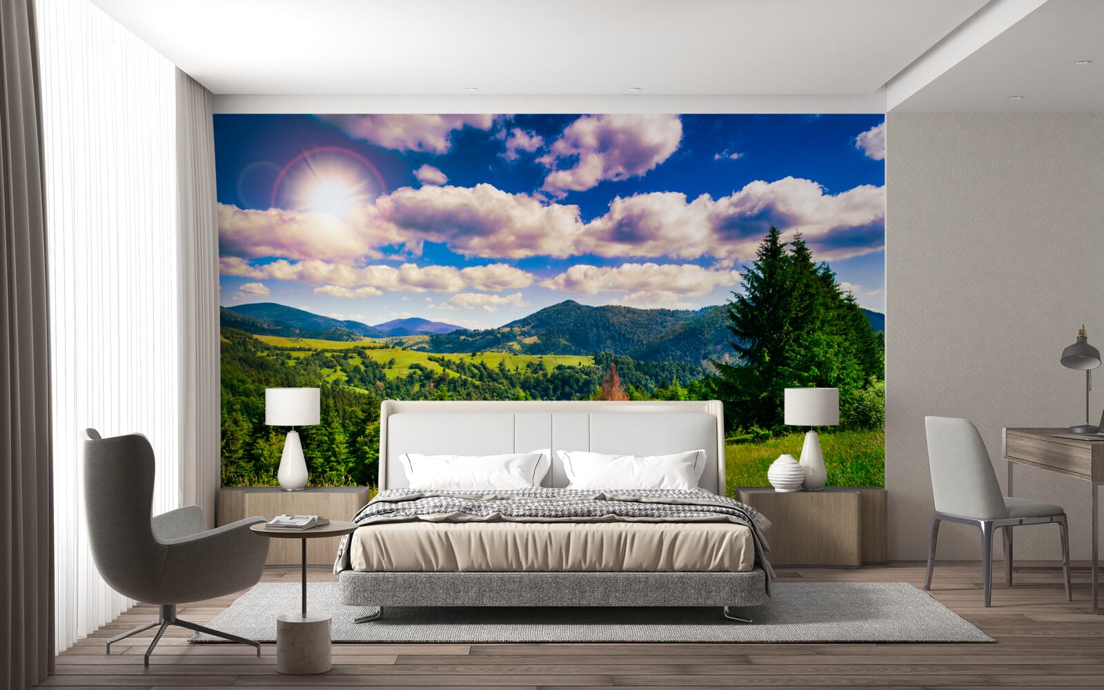 Фотошпалери в ясний день зелені вершини лугів