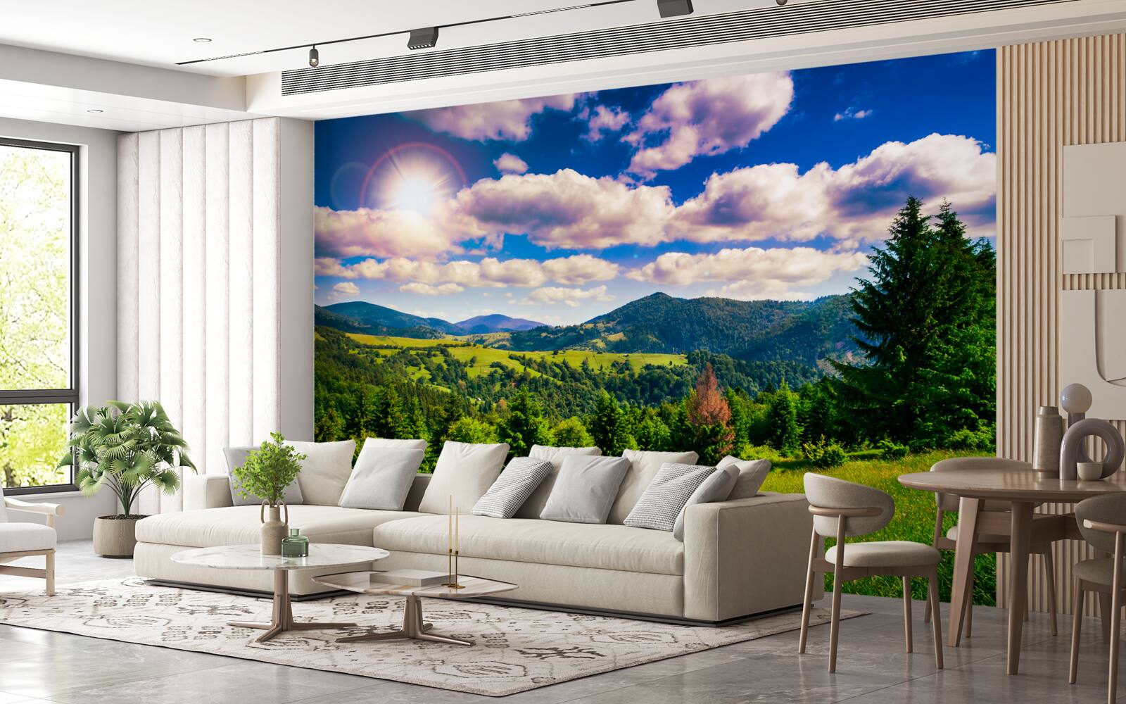 Фотошпалери в ясний день зелені вершини лугів