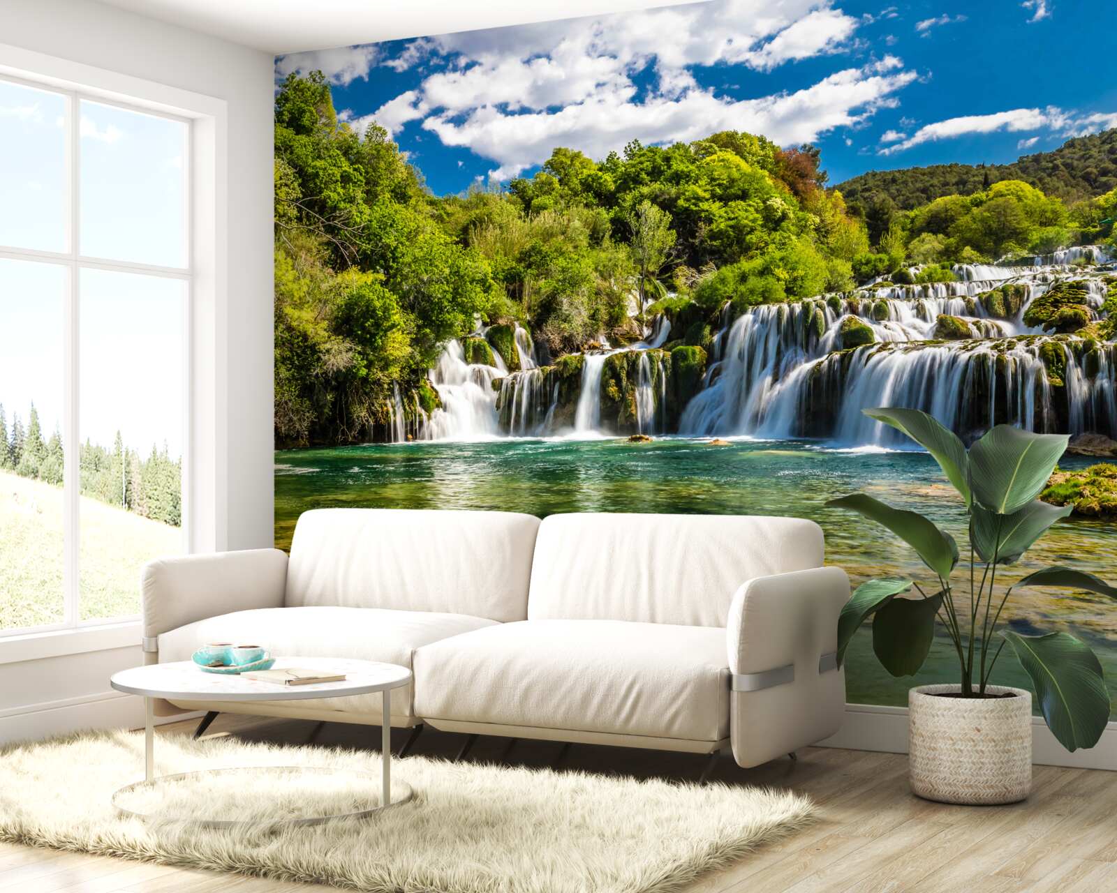 Фотошпалери величезний водоспад обрушується на тропічний острів