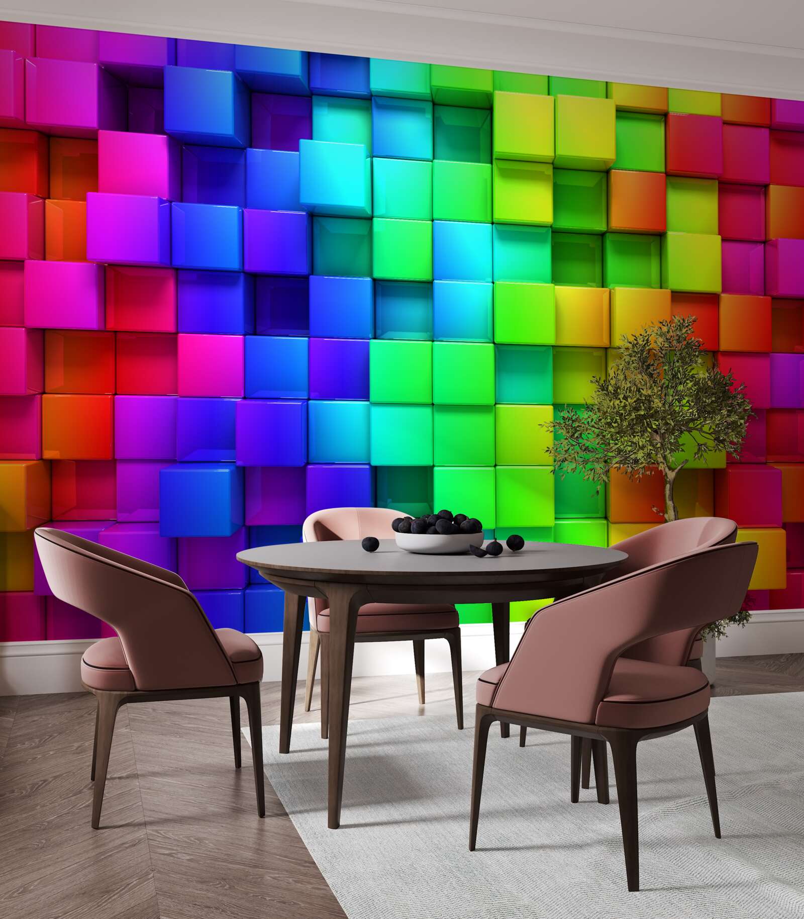 Фотошпалери 3d кубики в насичених кольорах