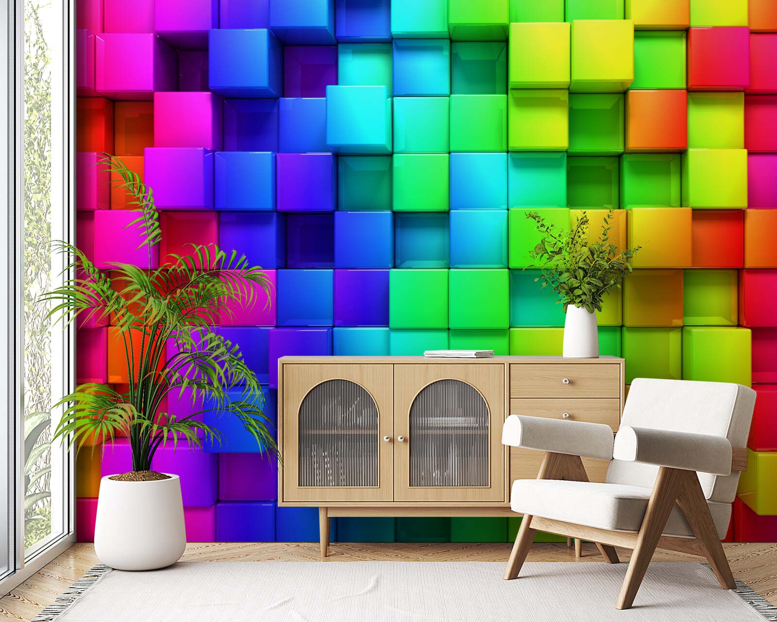 Фотошпалери 3d кубики в насичених кольорах