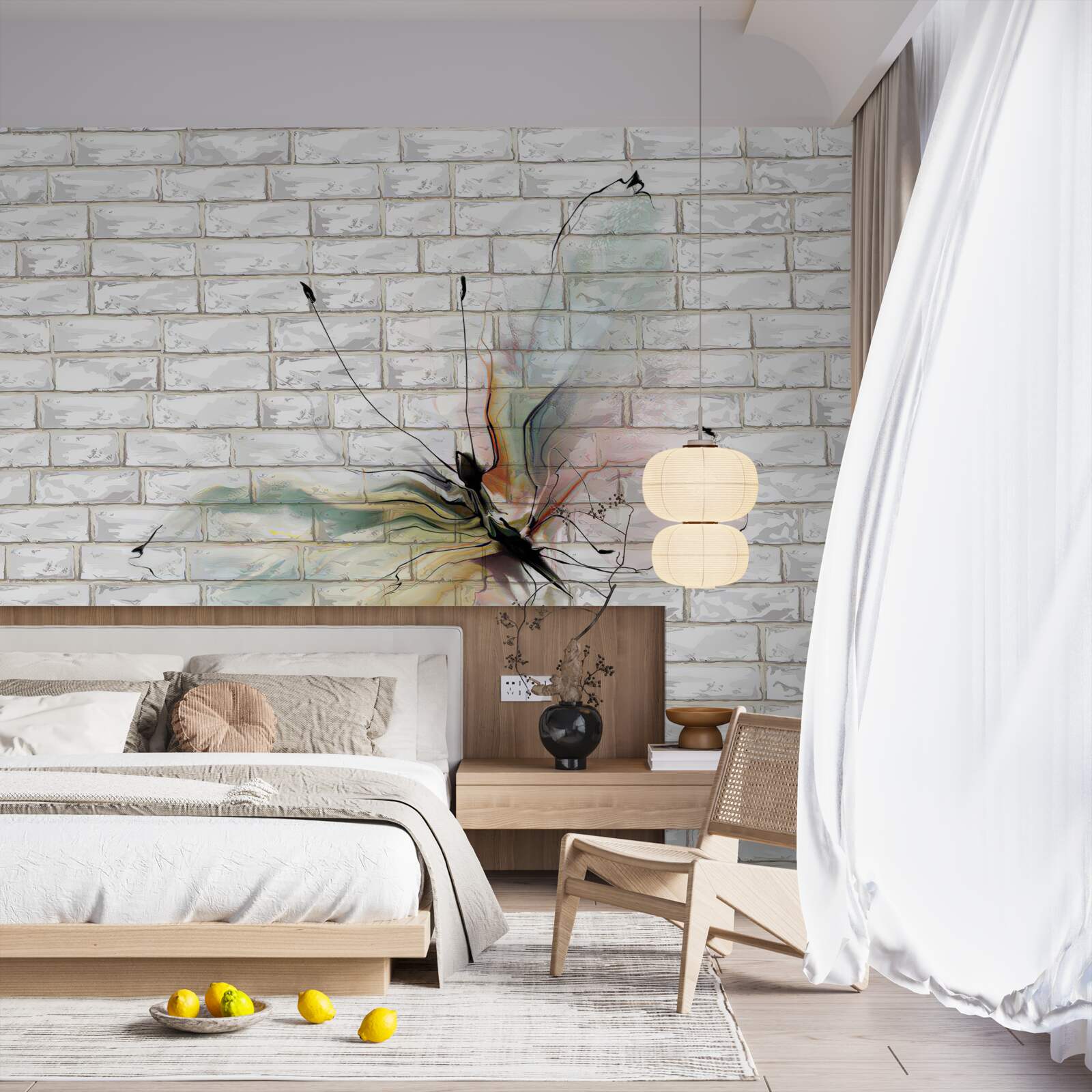 Фотошпалери метелик в абстрактному стилі на білій стіні