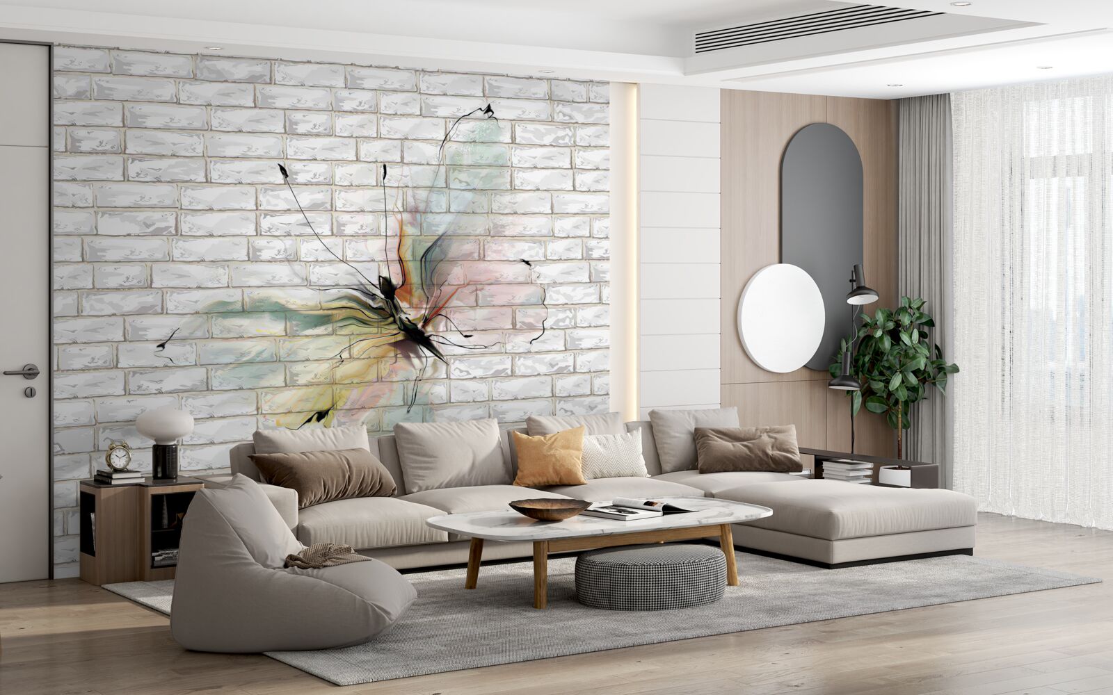 Фотошпалери метелик в абстрактному стилі на білій стіні