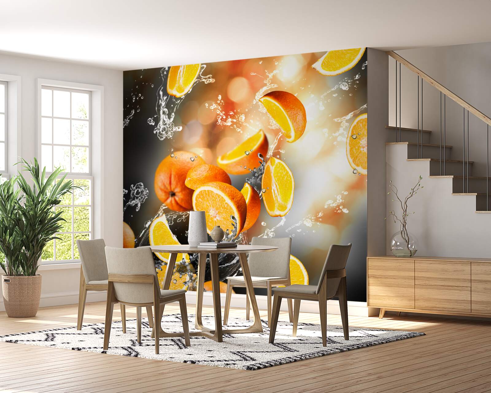 Фотошпалери часточки апельсина з соковитою м'якоттю