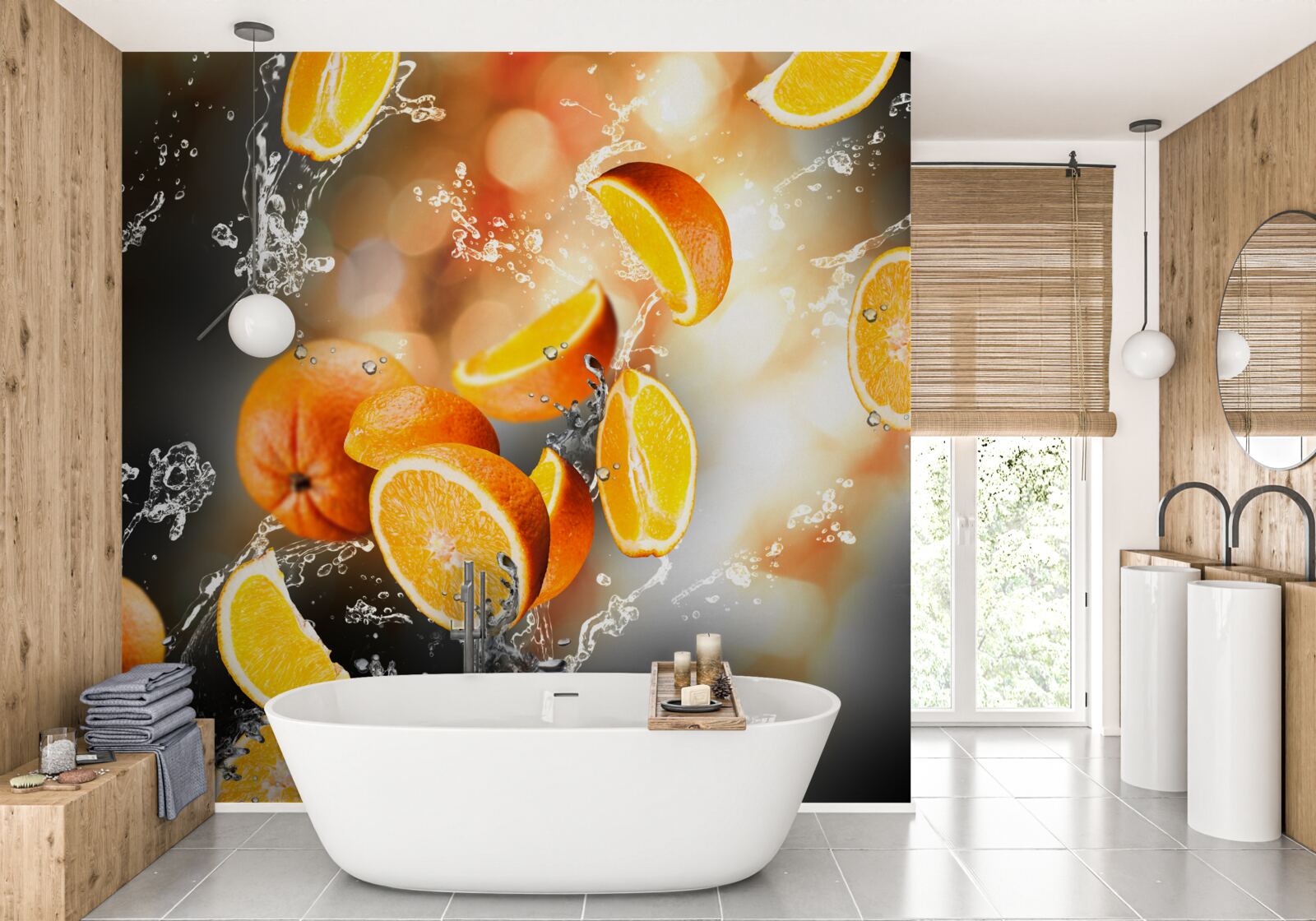 Фотошпалери часточки апельсина з соковитою м'якоттю