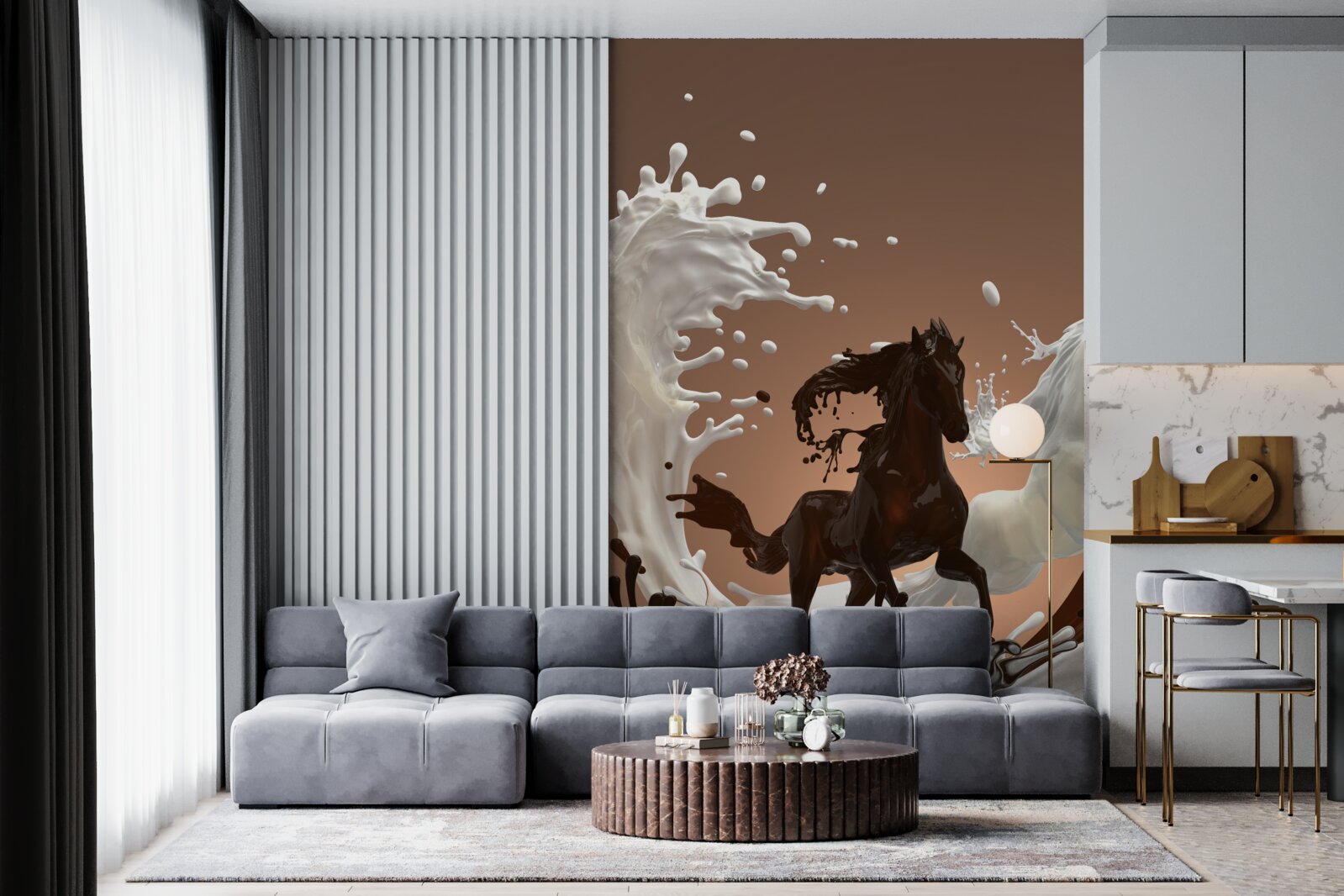 Фотошпалери водозабір у вигляді коней, що біжать