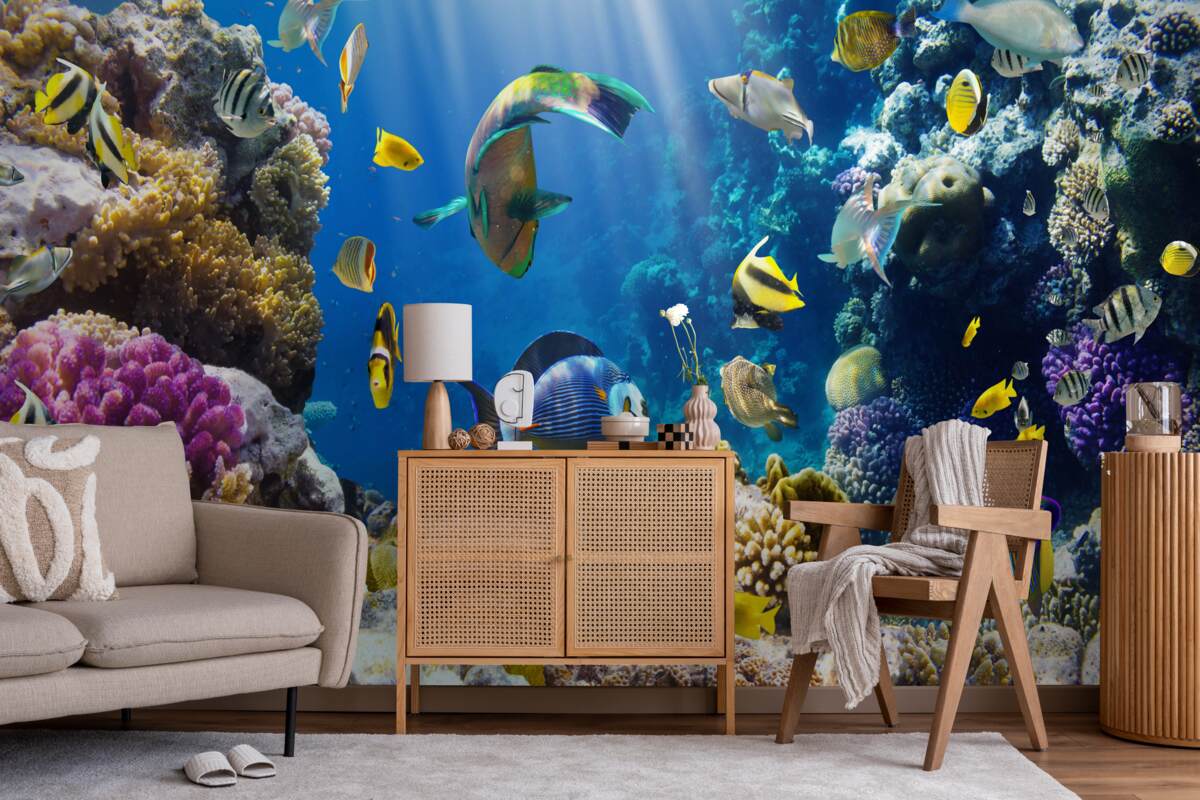 Фотошпалери яскраві рибки та підводні рослини