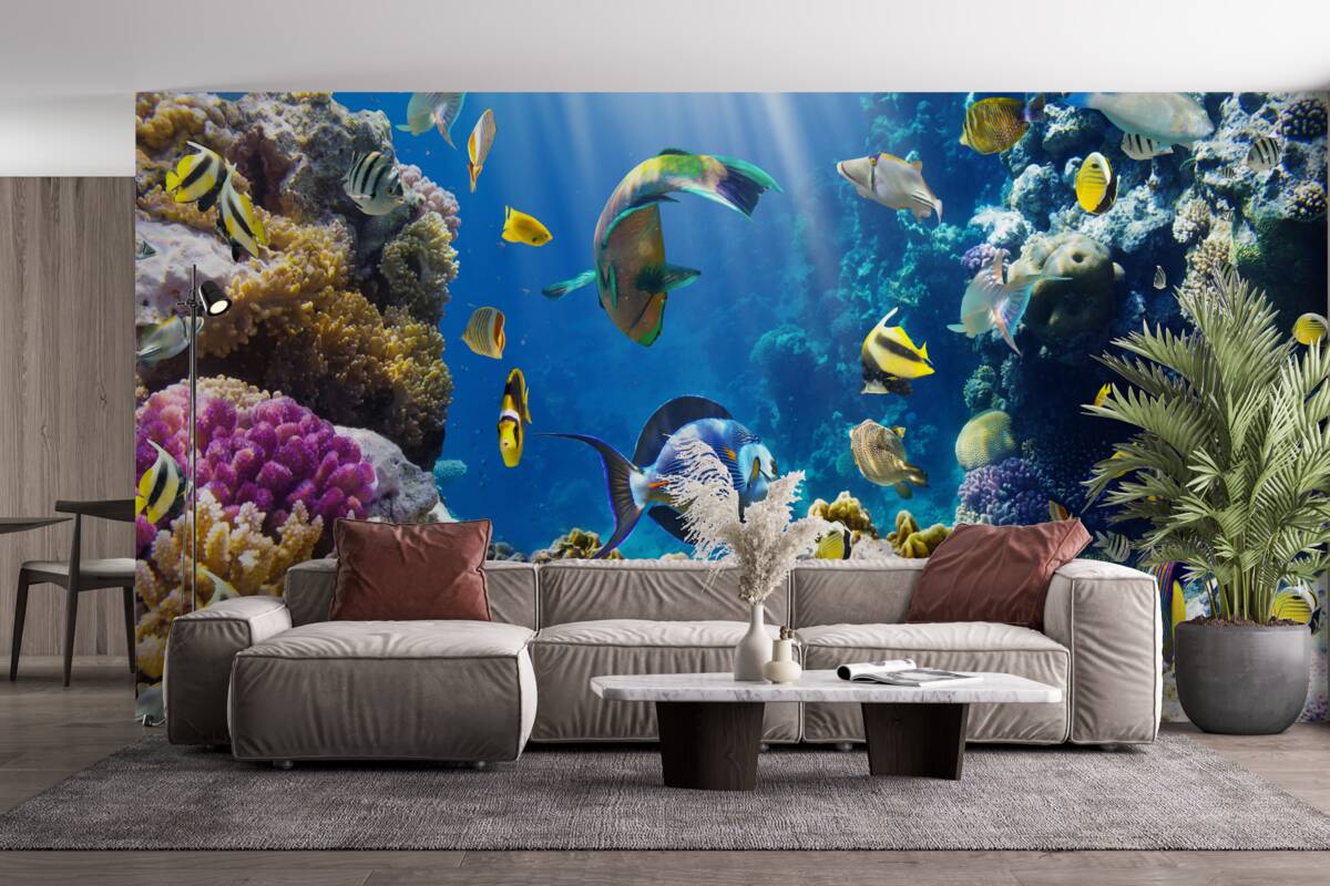 Фотошпалери яскраві рибки та підводні рослини