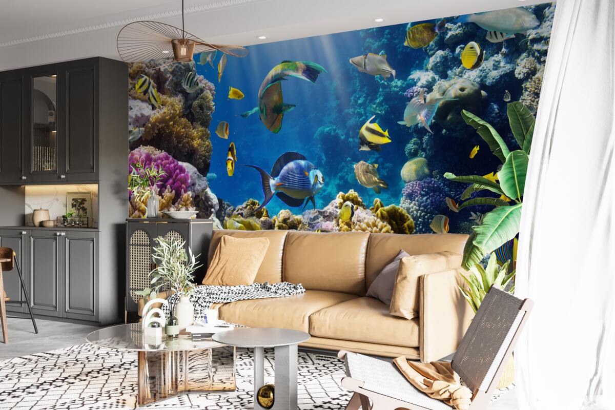 Фотошпалери яскраві рибки та підводні рослини