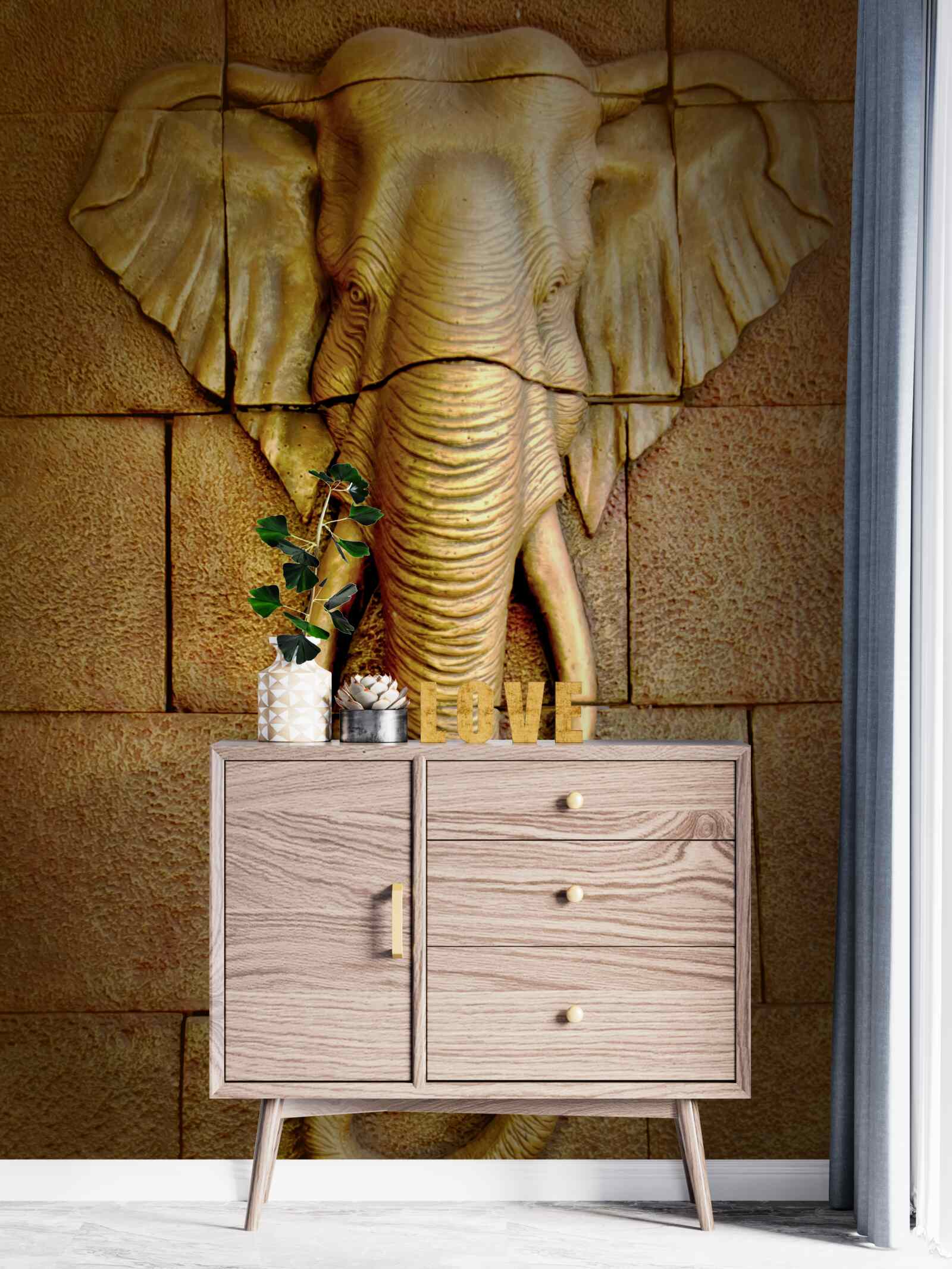 Фотошпалери зображення слона з бивнями на кам'яній поверхні