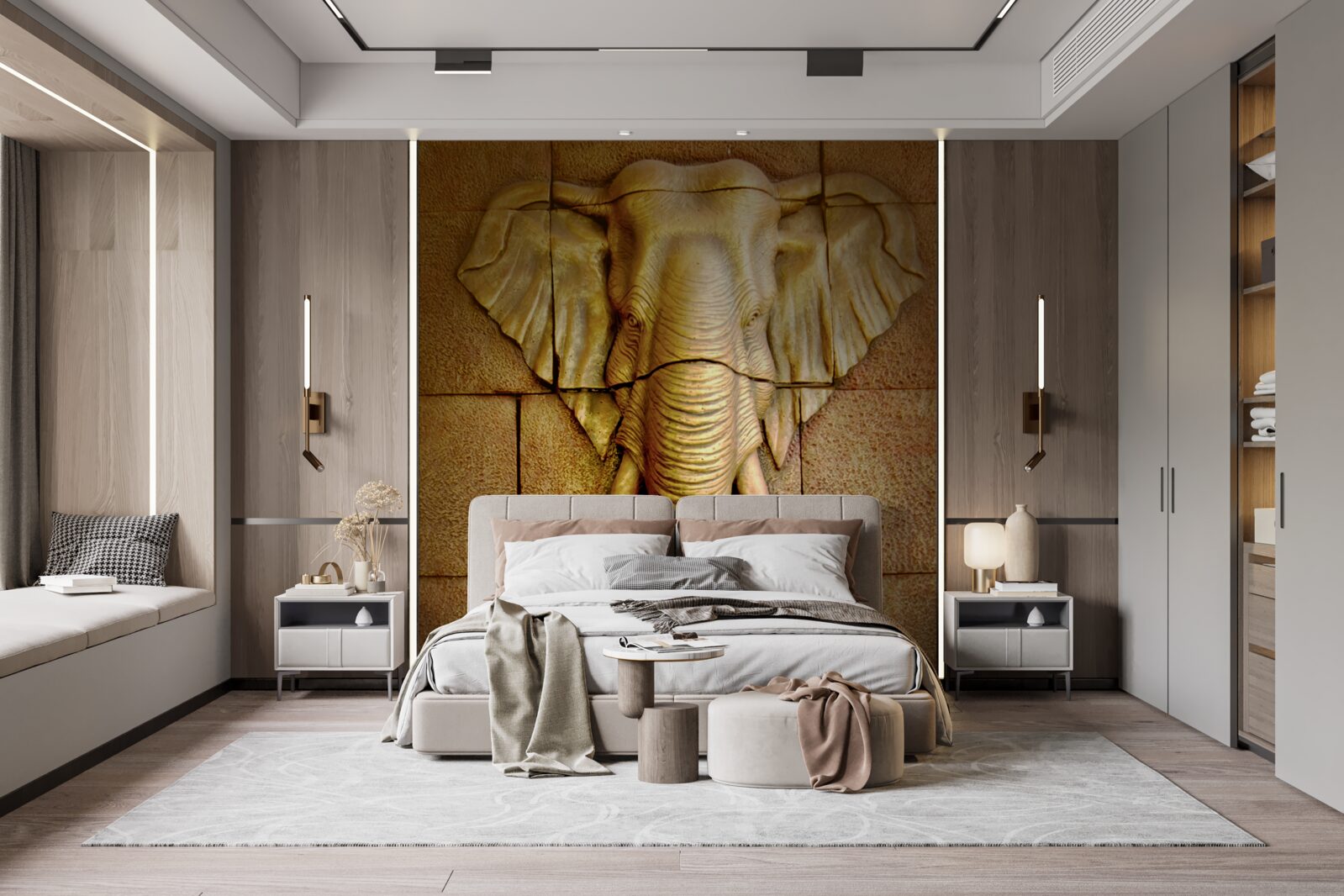 Фотошпалери зображення слона з бивнями на кам'яній поверхні