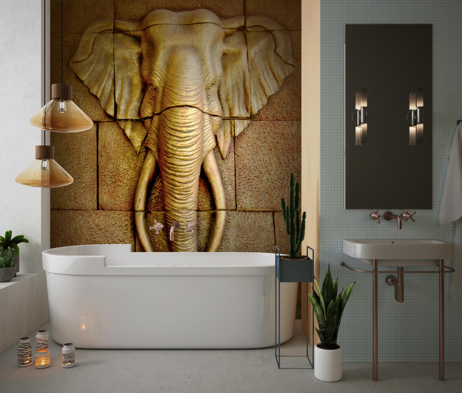 Фотошпалери зображення слона з бивнями на кам'яній поверхні