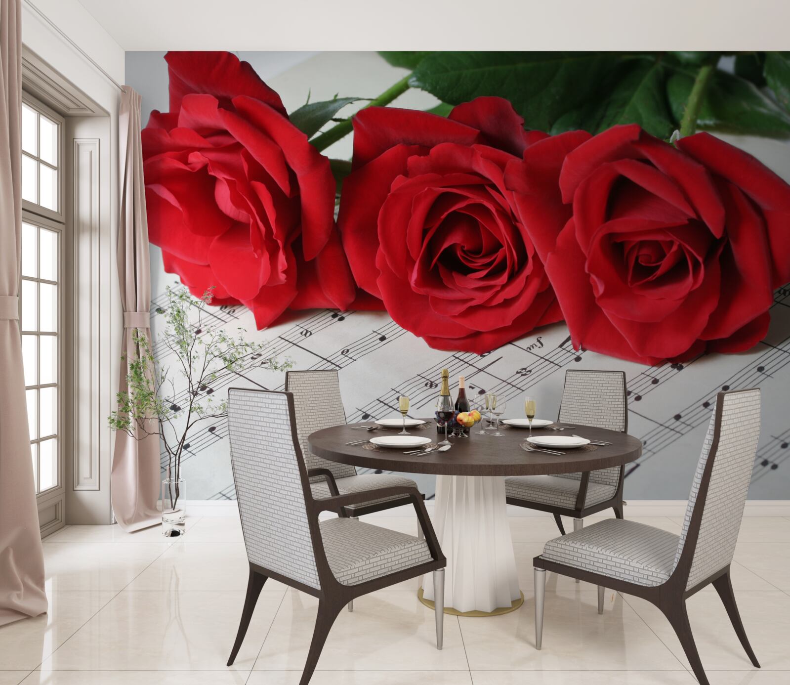 Фотошпалери три червоні троянди на сторінках з нотатками