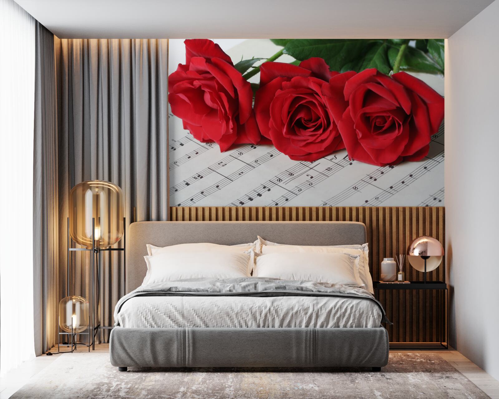 Фотошпалери три червоні троянди на сторінках з нотатками