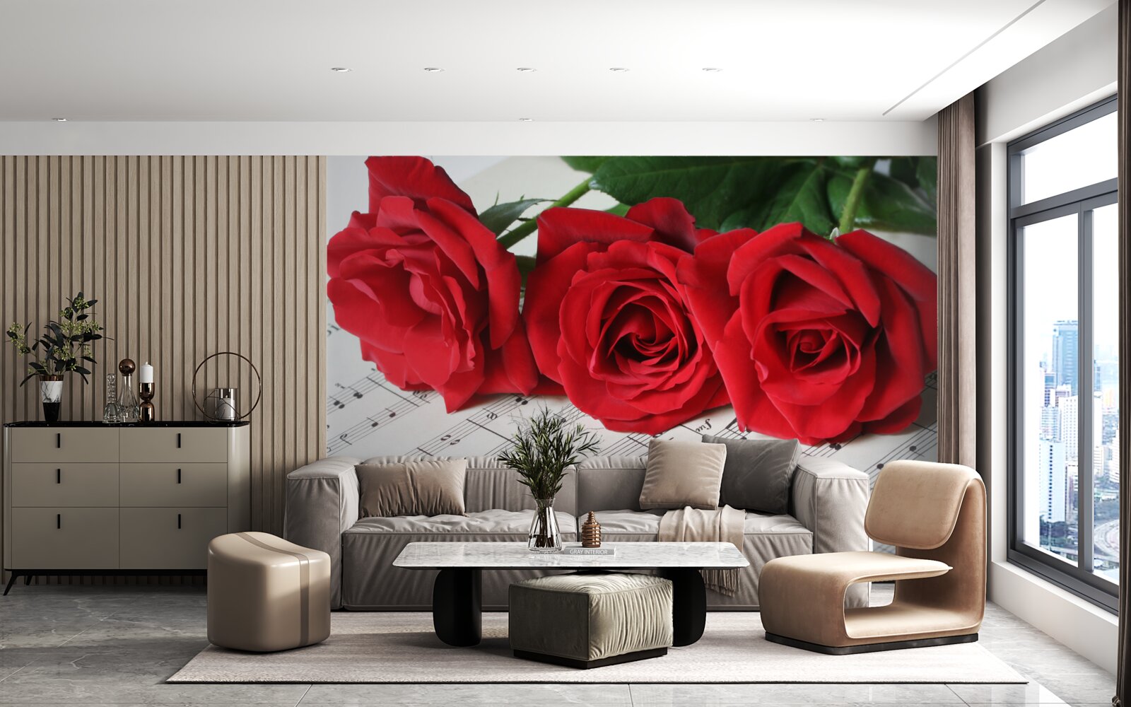 Фотошпалери три червоні троянди на сторінках з нотатками