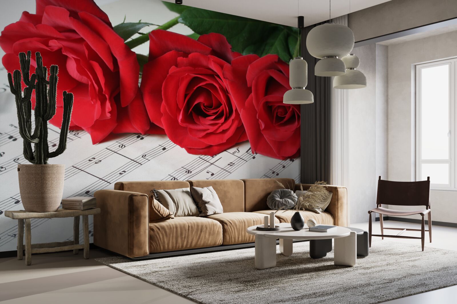 Фотошпалери три червоні троянди на сторінках з нотатками