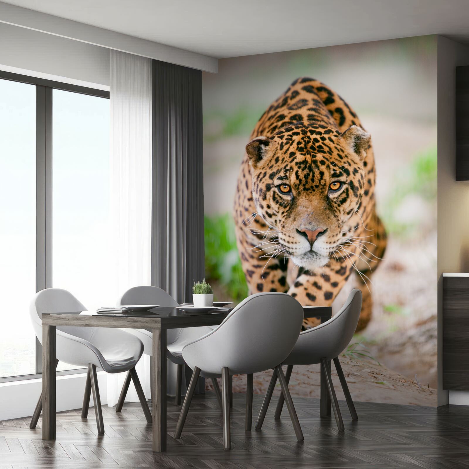 Фотошпалери леопард, що причаївся, з бурштиновими очима