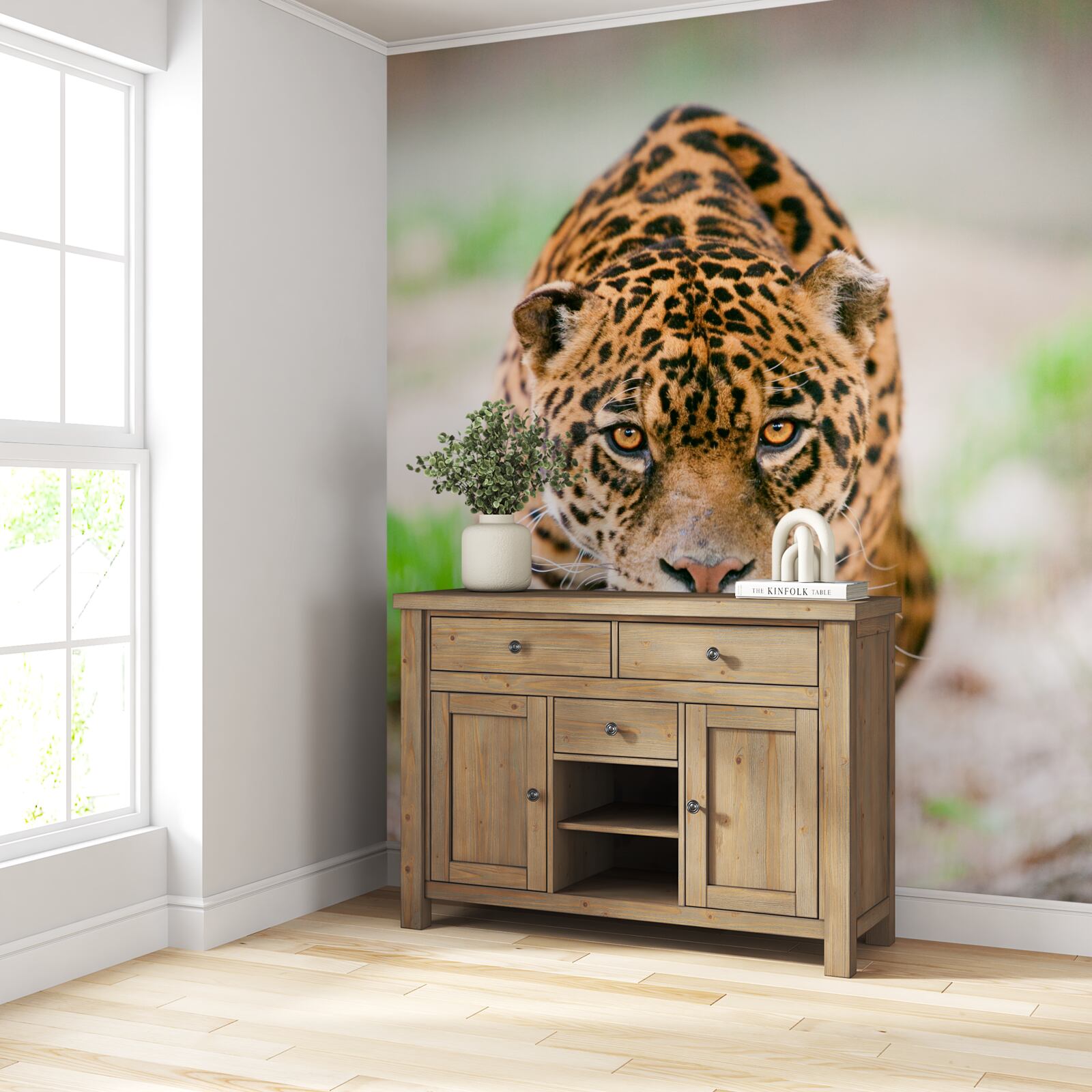 Фотошпалери леопард, що причаївся, з бурштиновими очима