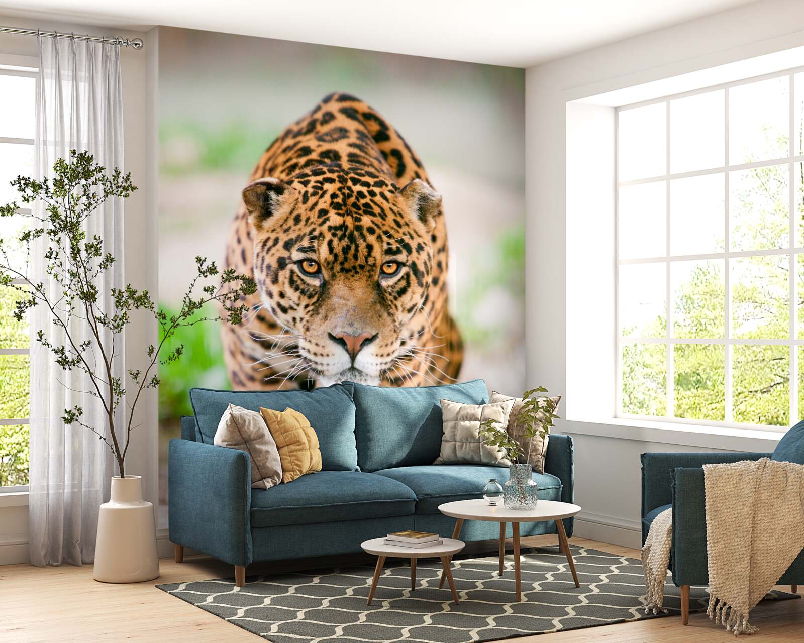 Фотошпалери леопард, що причаївся, з бурштиновими очима