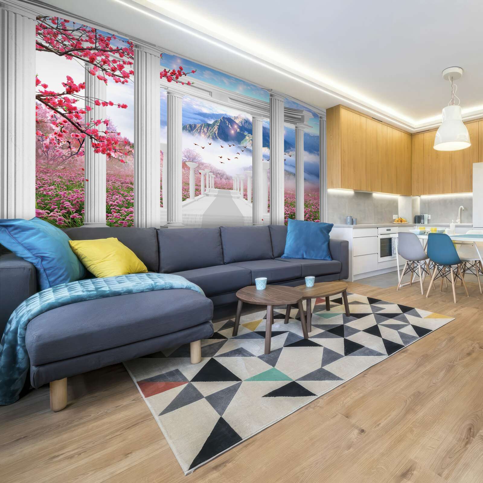 Фотошпалери квітучий сад і білосніжна альтанка