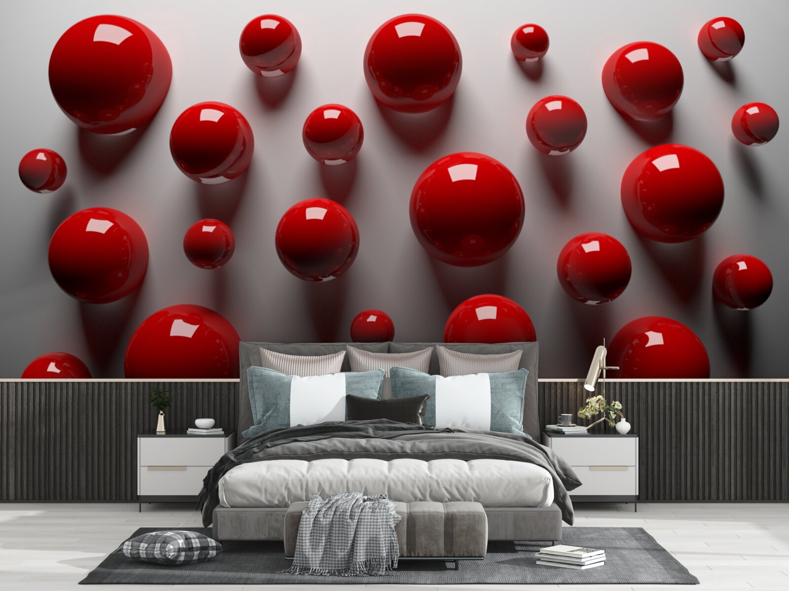 Фотошпалери червоні кульки плавають на світлому тлі