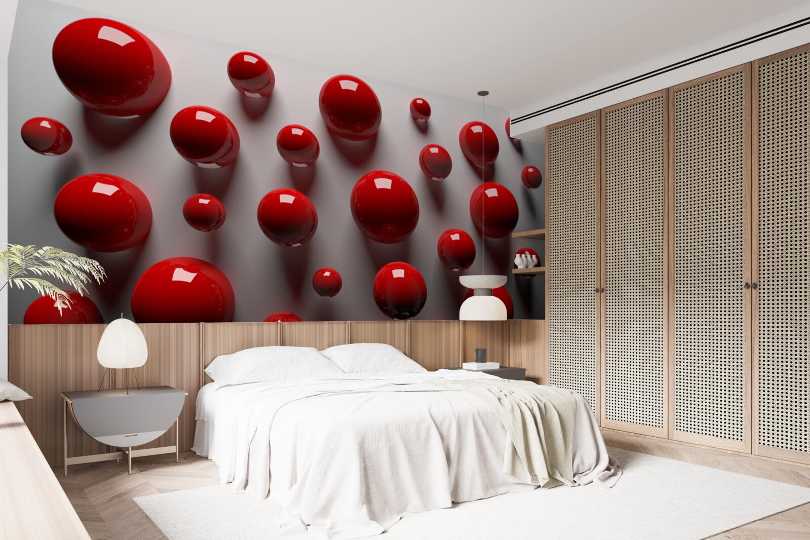 Фотошпалери червоні кульки плавають на світлому тлі