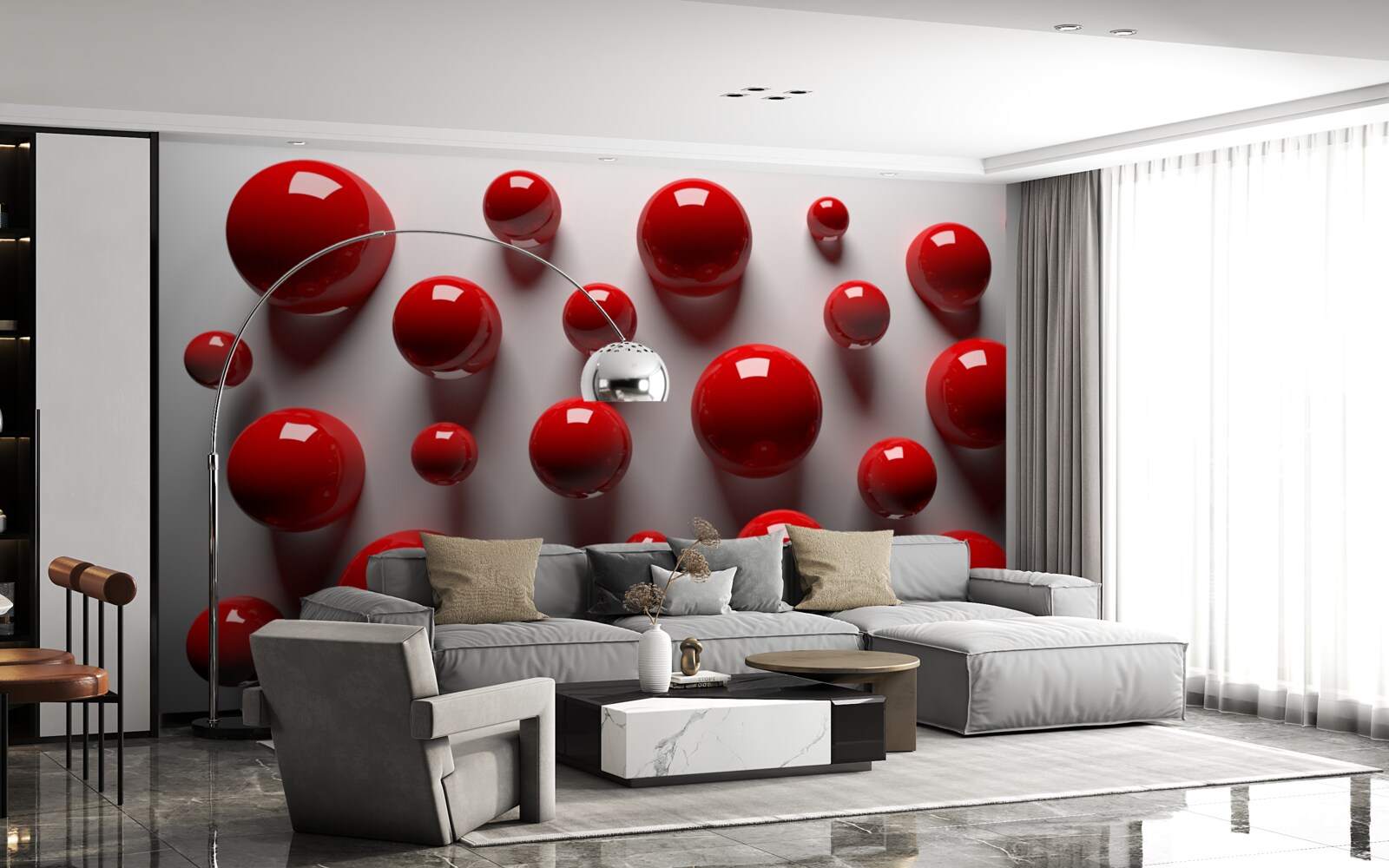 Фотошпалери червоні кульки плавають на світлому тлі