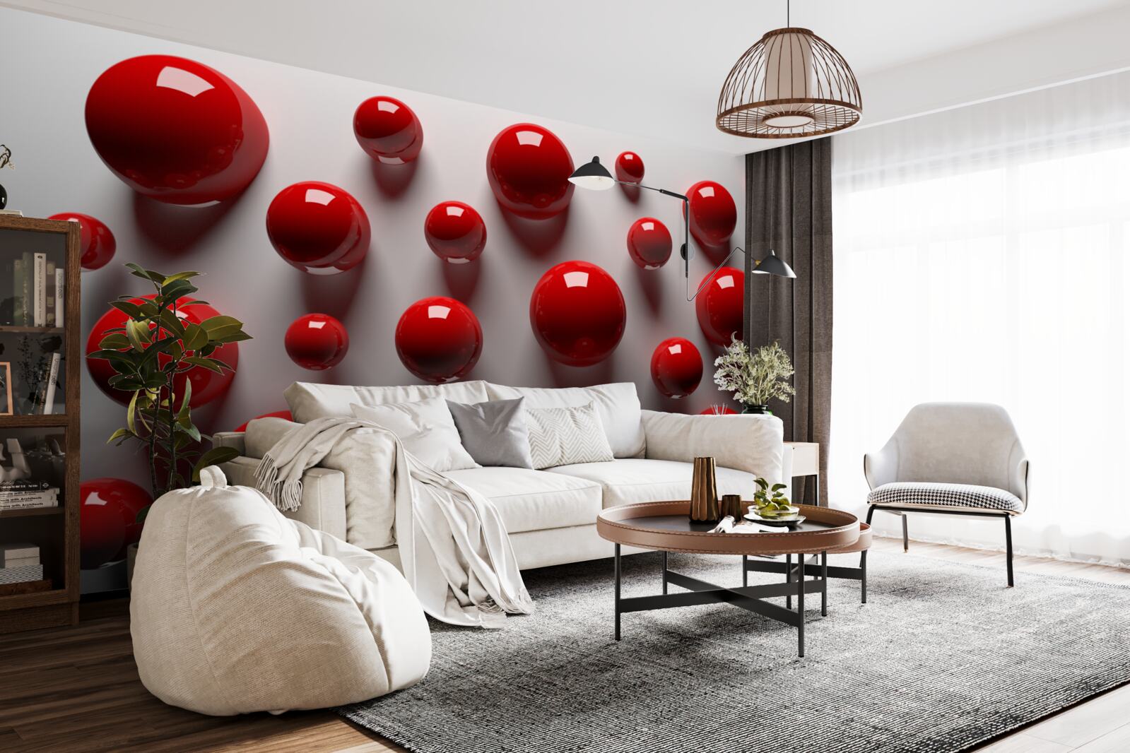 Фотошпалери червоні кульки плавають на світлому тлі