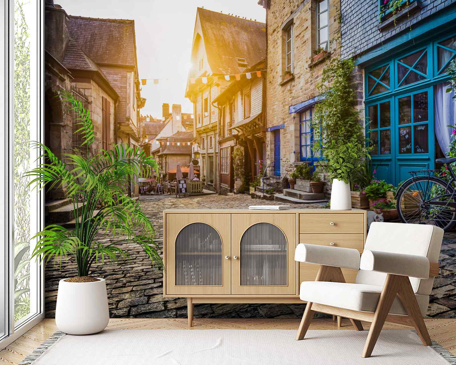 Фотошпалери яскравий ранок у стародавньому поселенні