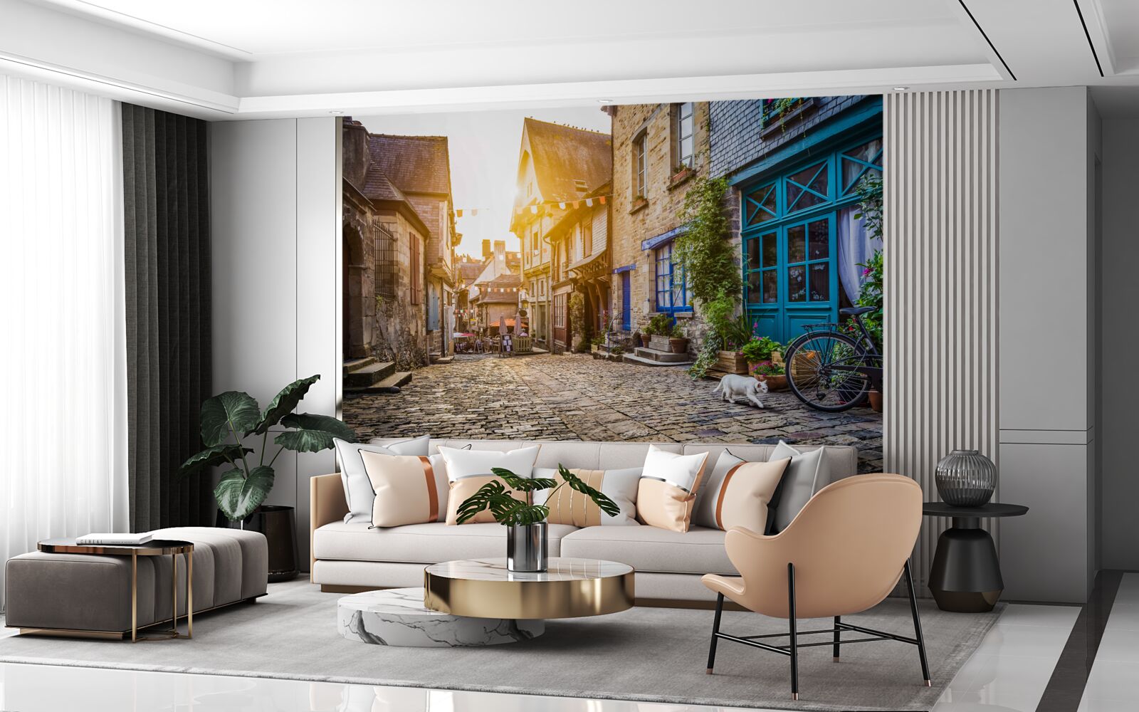 Фотошпалери яскравий ранок у стародавньому поселенні