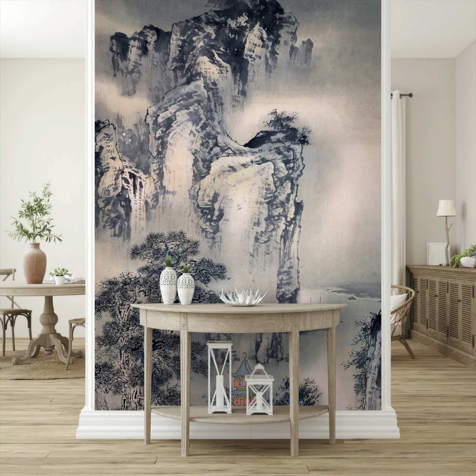 Фотошпалери високі дерева і гори - це абстракції