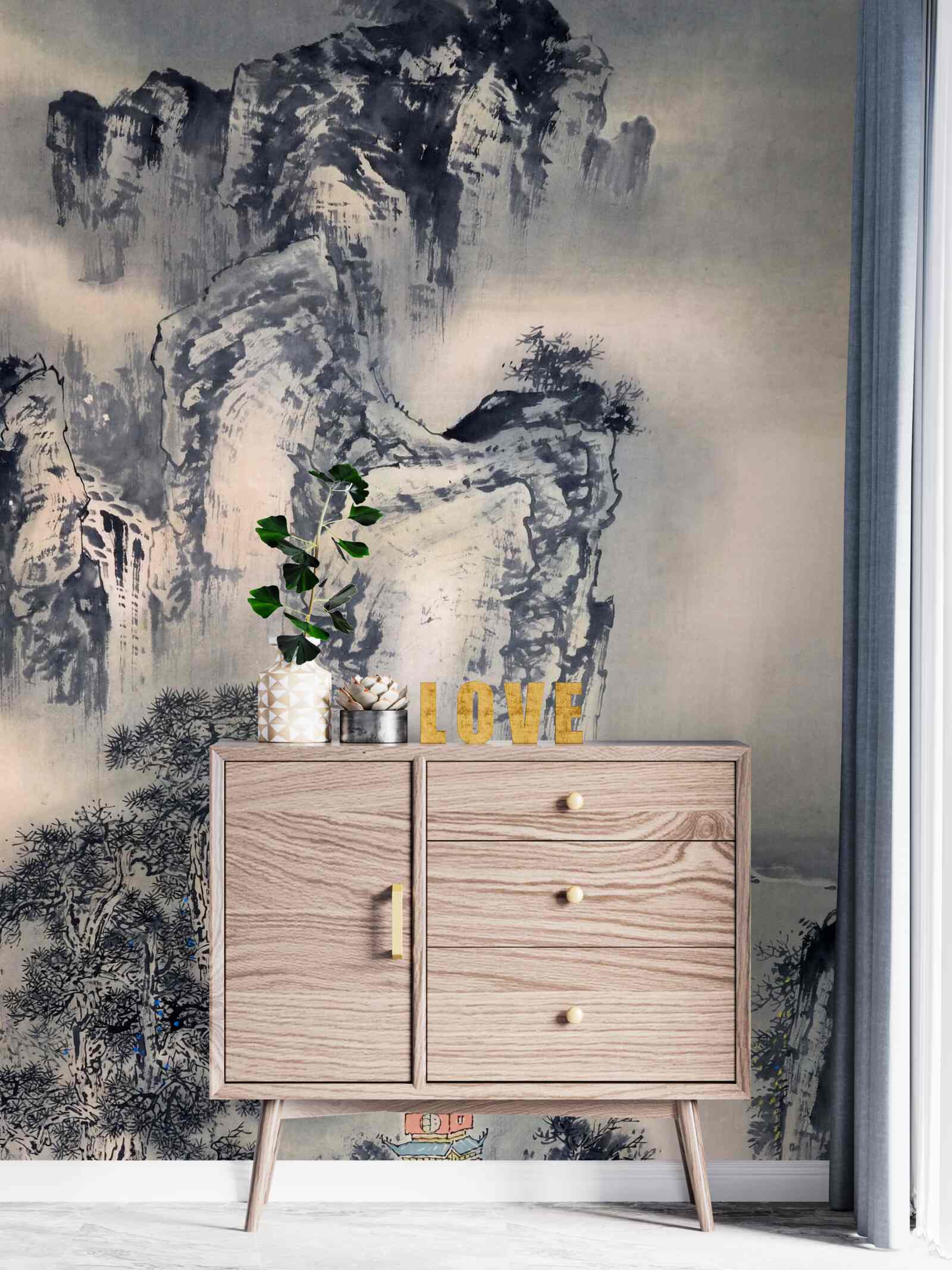 Фотошпалери високі дерева і гори - це абстракції